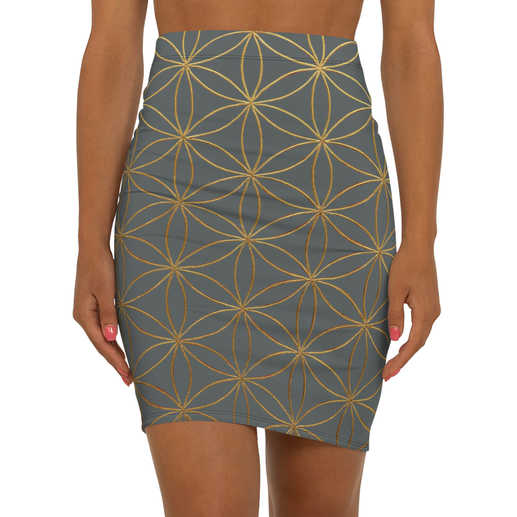 Dark Grey Flower of Life Pencil Skirt - Women's Chic Office & Date Night Skirt