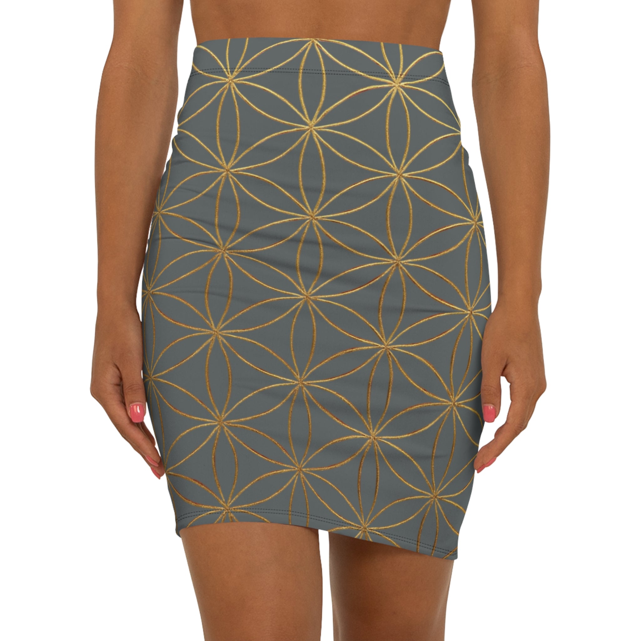 Dark Grey Flower of Life Pencil Skirt - Women's Chic Office & Date Night Skirt