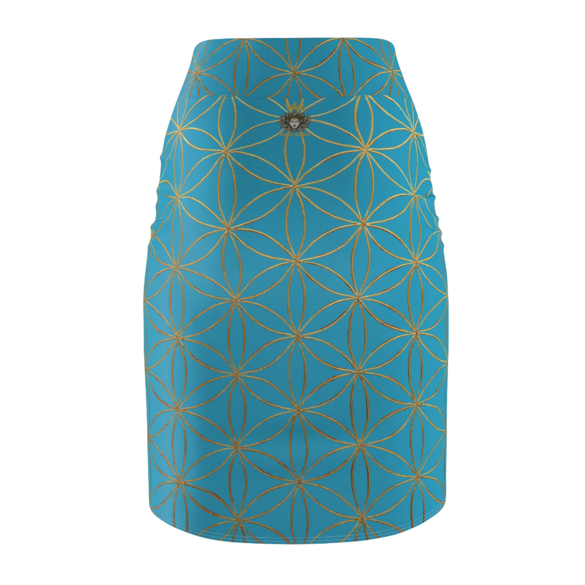 Turquoise Flower of Life Pencil Skirt - Women's Chic Office & Date Night Skirt