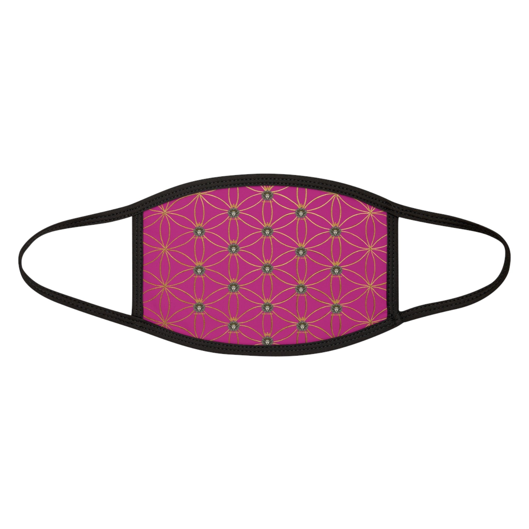 Pink and Golden Flower of Life Bozz Queen Stylish Mixed-Fabric Face Mask, Fashionable Cloth Mask, Breathable Face Cover, Artisanal Face Protection, Unique Design Face Mask
