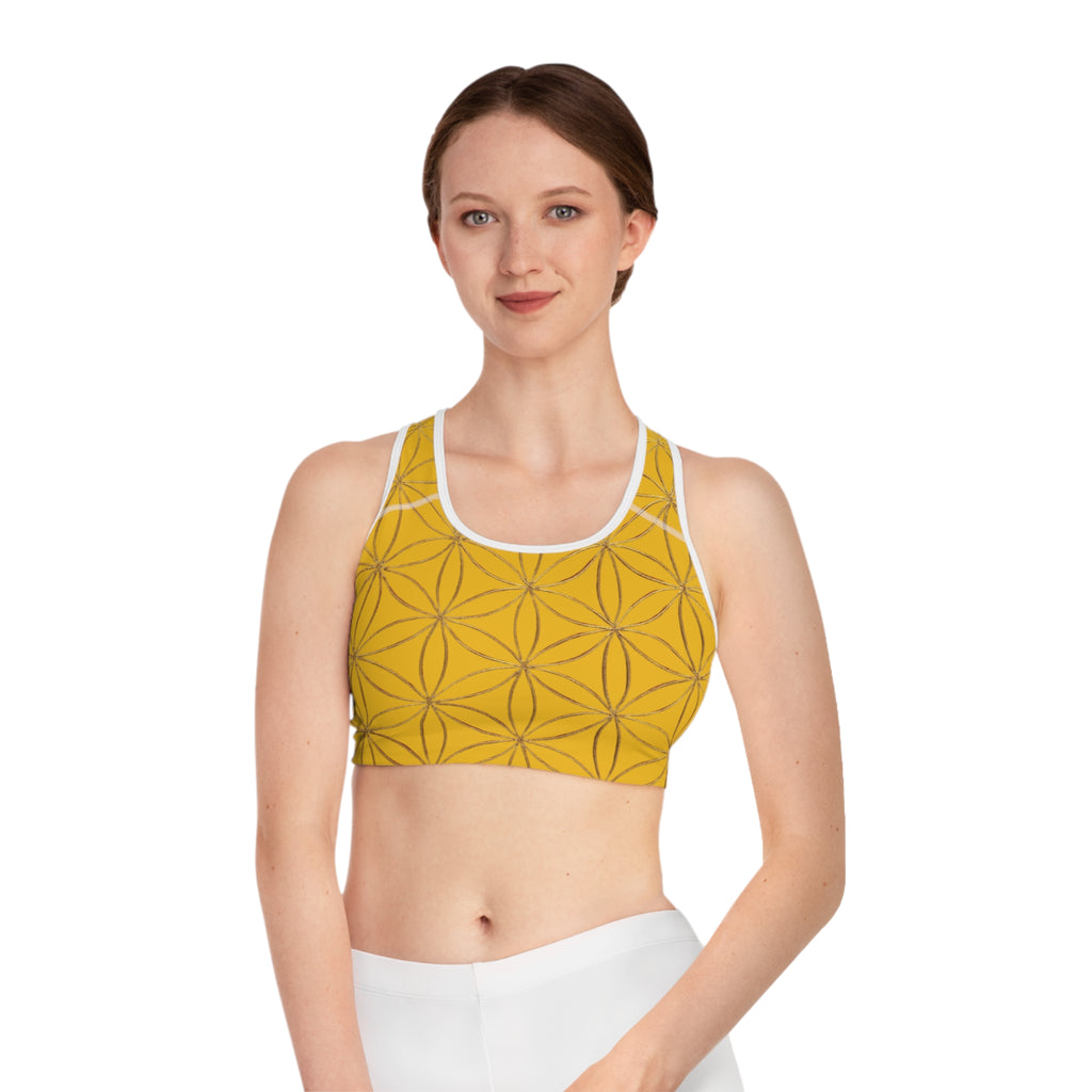 Bozz Queen Yellow & Gold Flower of Life Sports Bra - Yoga Workout Top