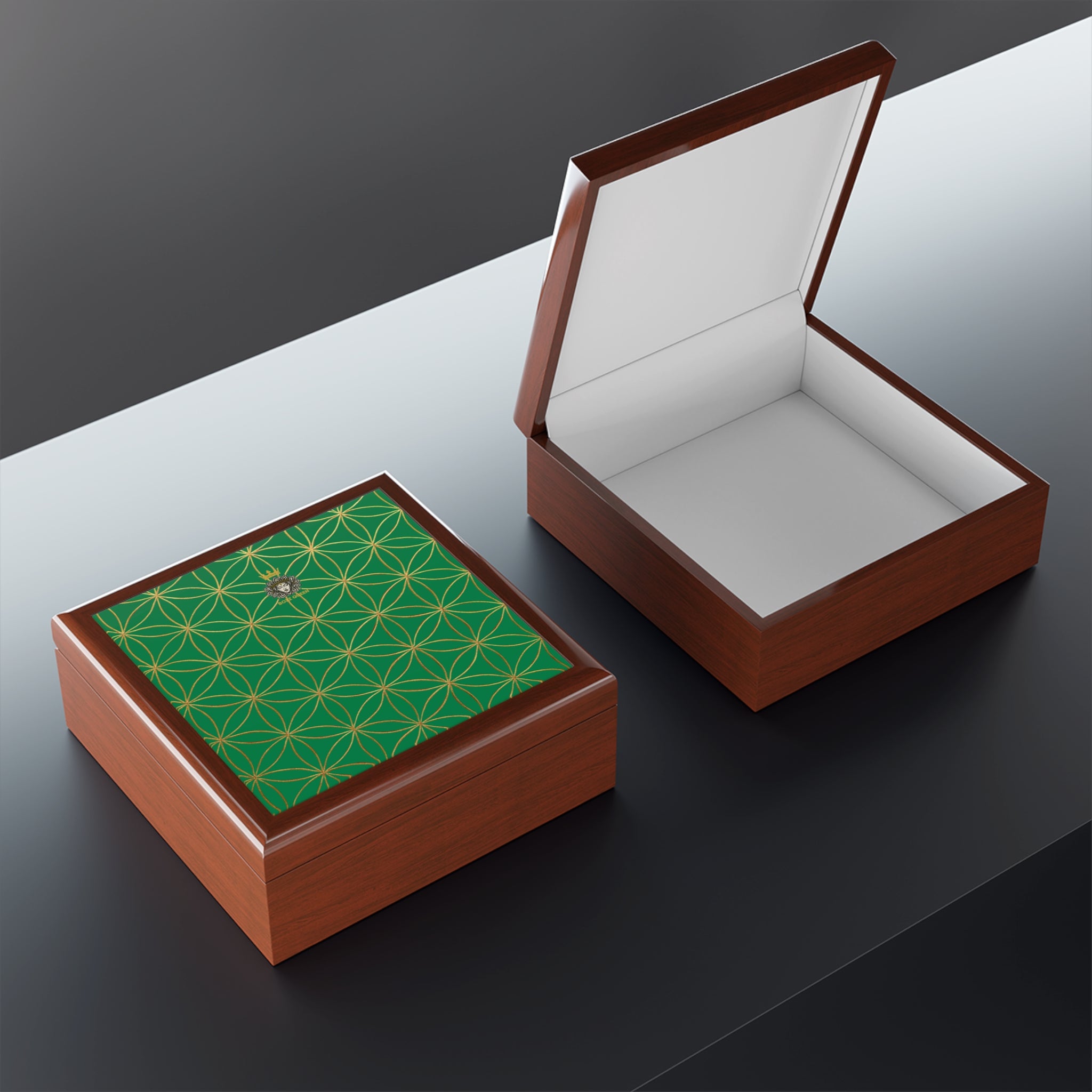 Flower of Life Jewelry Box - Dark Green Elegant Keepsake Organizer