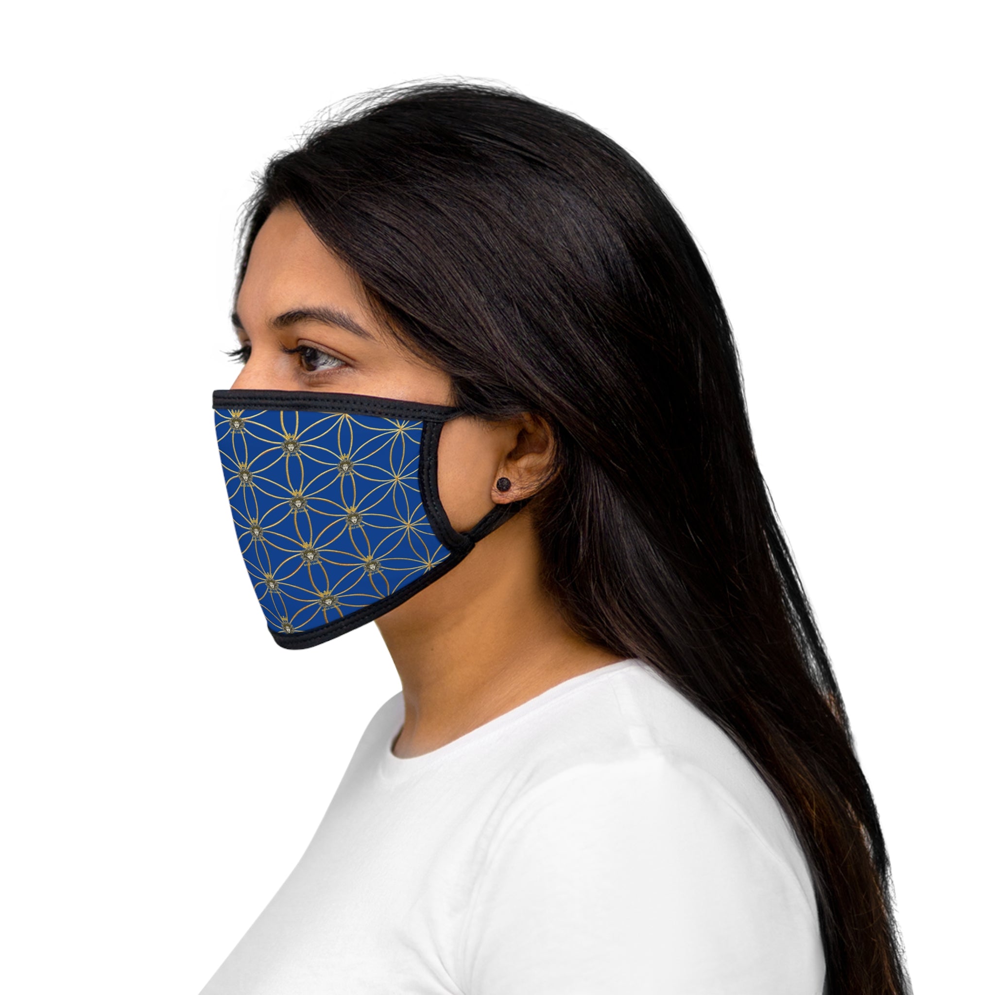 Bozz Queen Flower of Life Face Mask - Dark Blue & Gold Stylish Breathable Cloth Mask