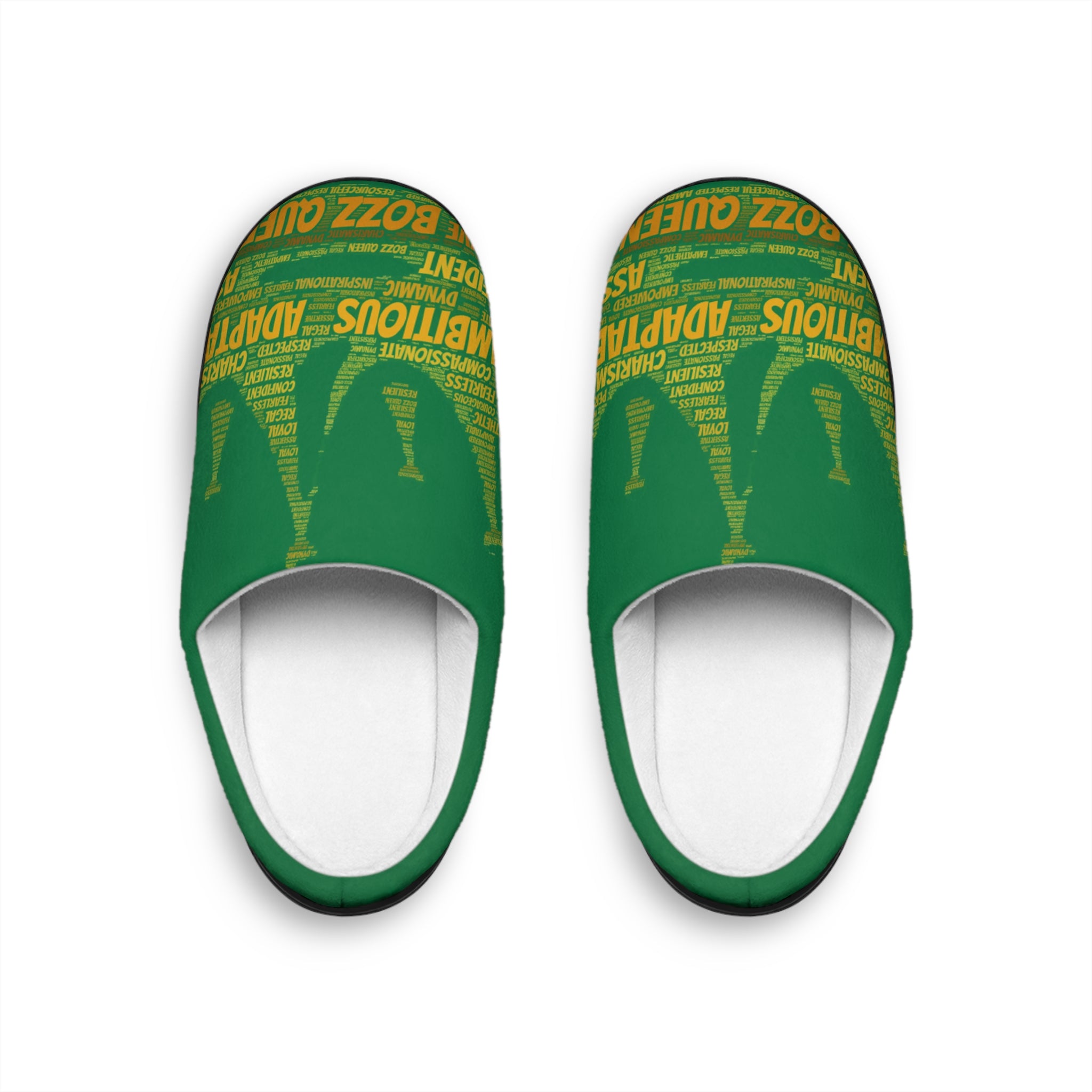 Bozz Queen Dark Green & Gold Women's Indoor Slippers - Soft Flannel House Shoes