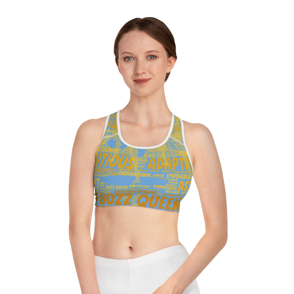 Empowered Words Sports Bra - Bozz Queen Origin Collection | Light Blue & Yellow