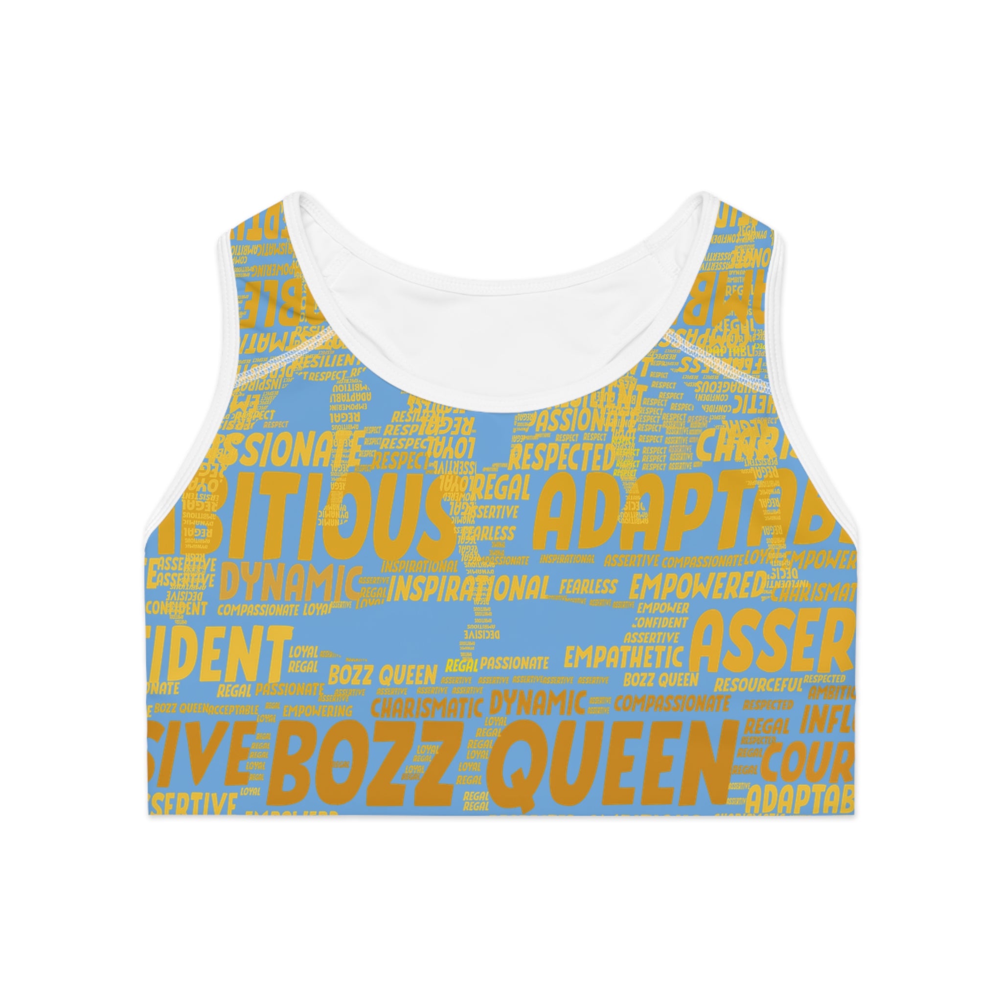 Empowered Words Sports Bra - Bozz Queen Origin Collection | Light Blue & Yellow