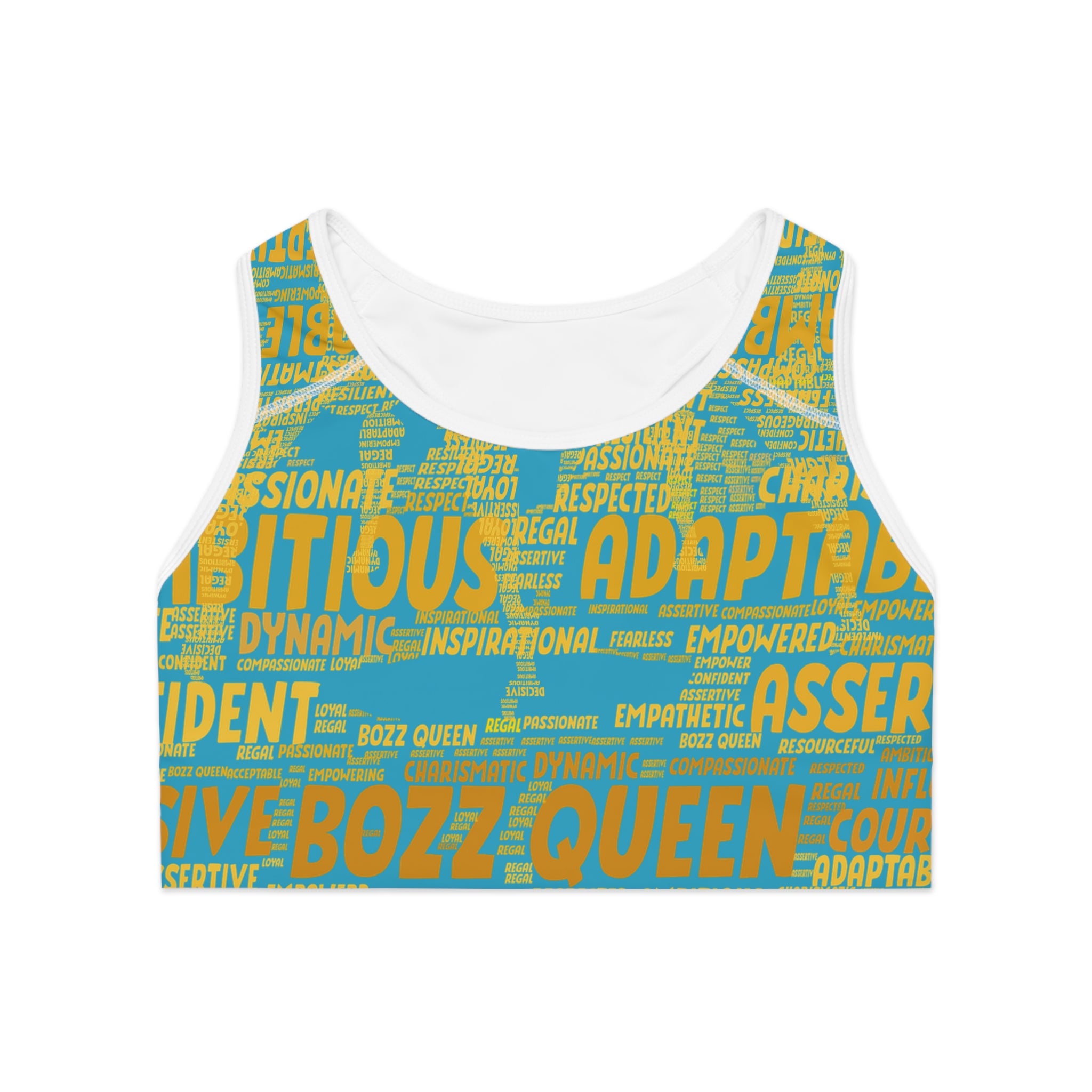 Empowered Words Sports Bra - Bozz Queen Origin Collection | Turquoise & Yellow