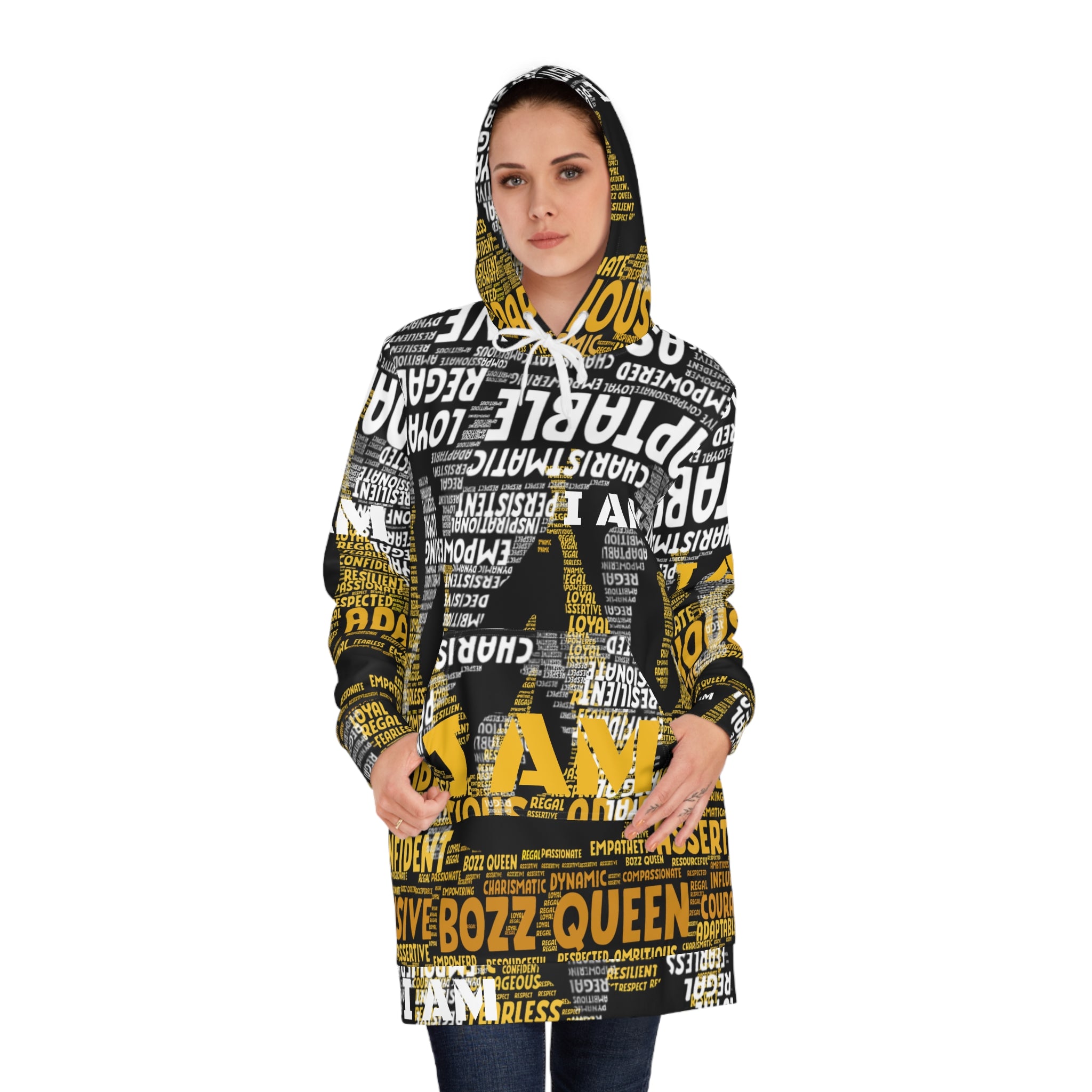 BOZZ QUEEN I AM Series Empowering Women's Hoodie Dress - Affirmation Apparel