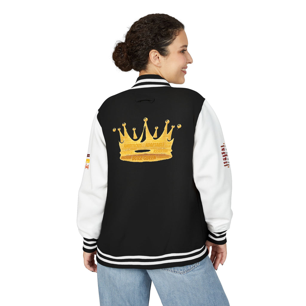 Bozz Queen Crown Design Letterman Jacket - Unisex Heavyweight Varsity Jacket
