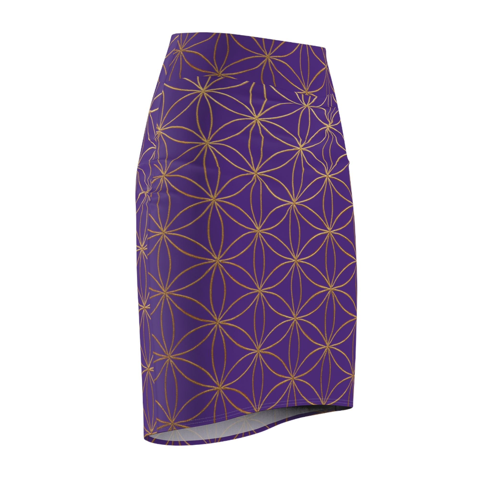 Purple Flower of Life Pencil Skirt - Women's Chic Office & Date Night Skirt