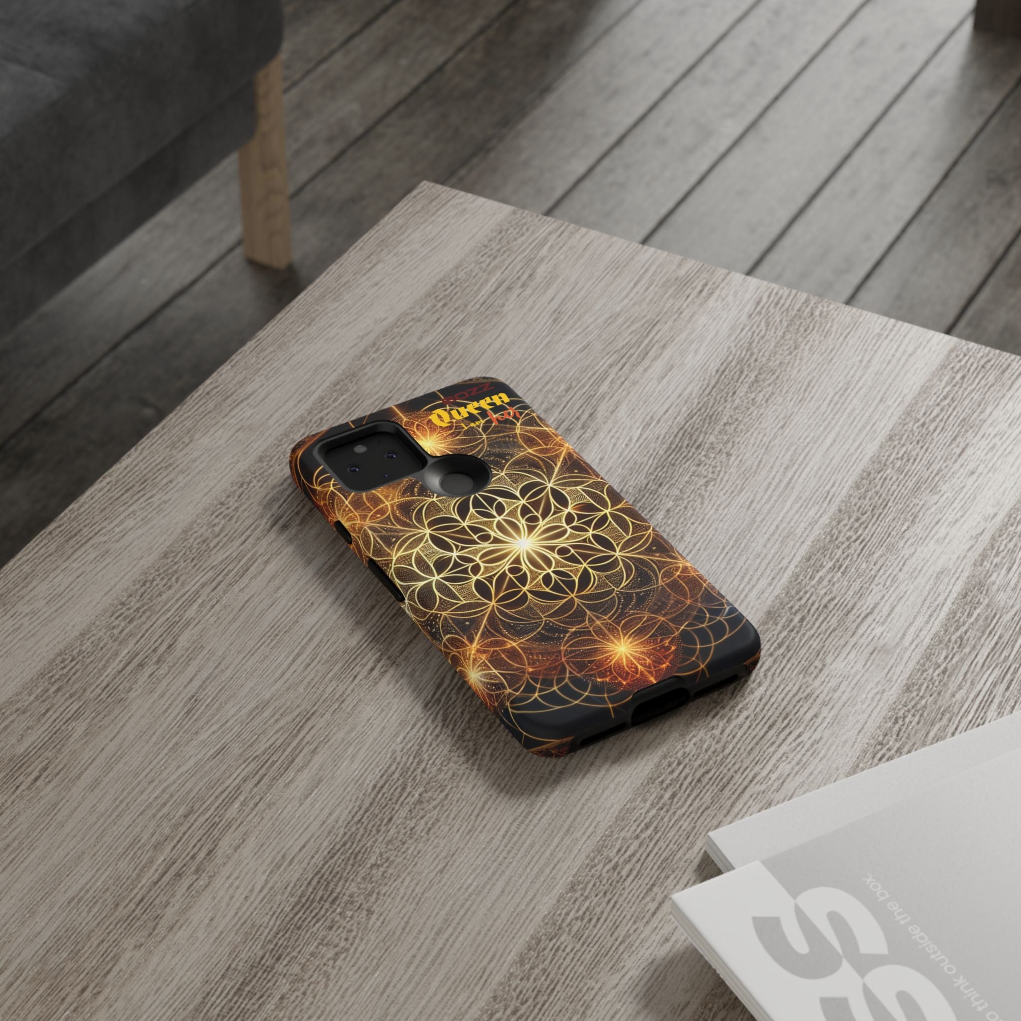 Golden Flower Mandala Phone Case, Tough Cases, Bohemian Phone Cover, Unique Gift for Him/Her, Spiritual and Artistic Design