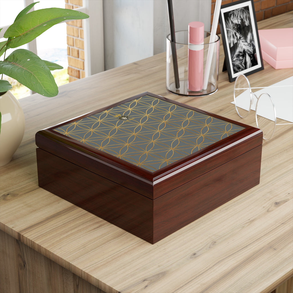 Flower of Life Jewelry Box - Dark Grey Elegant Keepsake Organizer