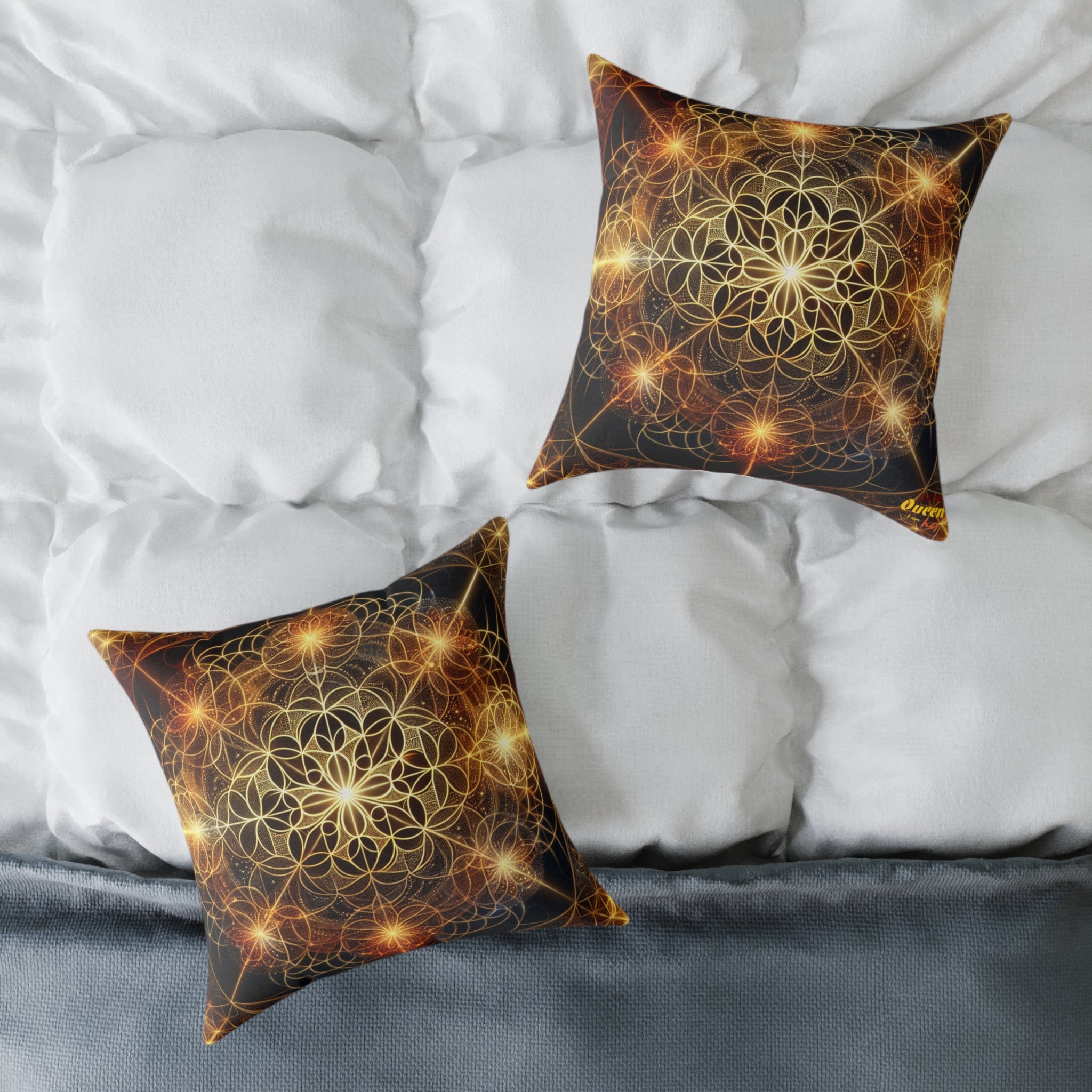 Bohemian Flower Mandala Pillow, Square Poly Canvas Pillow for Home Decor, Cozy Living Room Accent, Meditation Gift, Bedroom Cushion