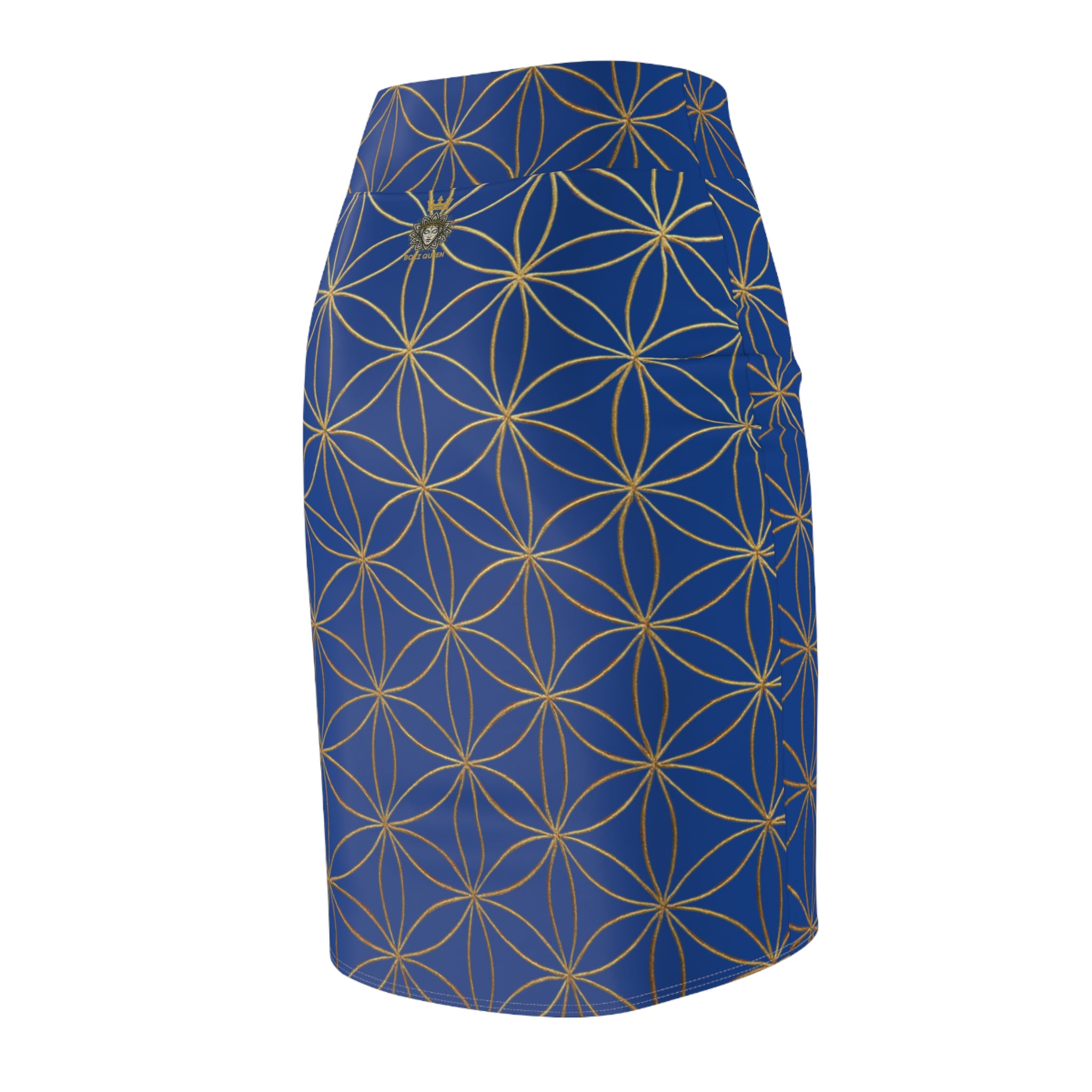 Dark Blue Flower of Life Pencil Skirt - Women's Chic Office & Date Night Skirt