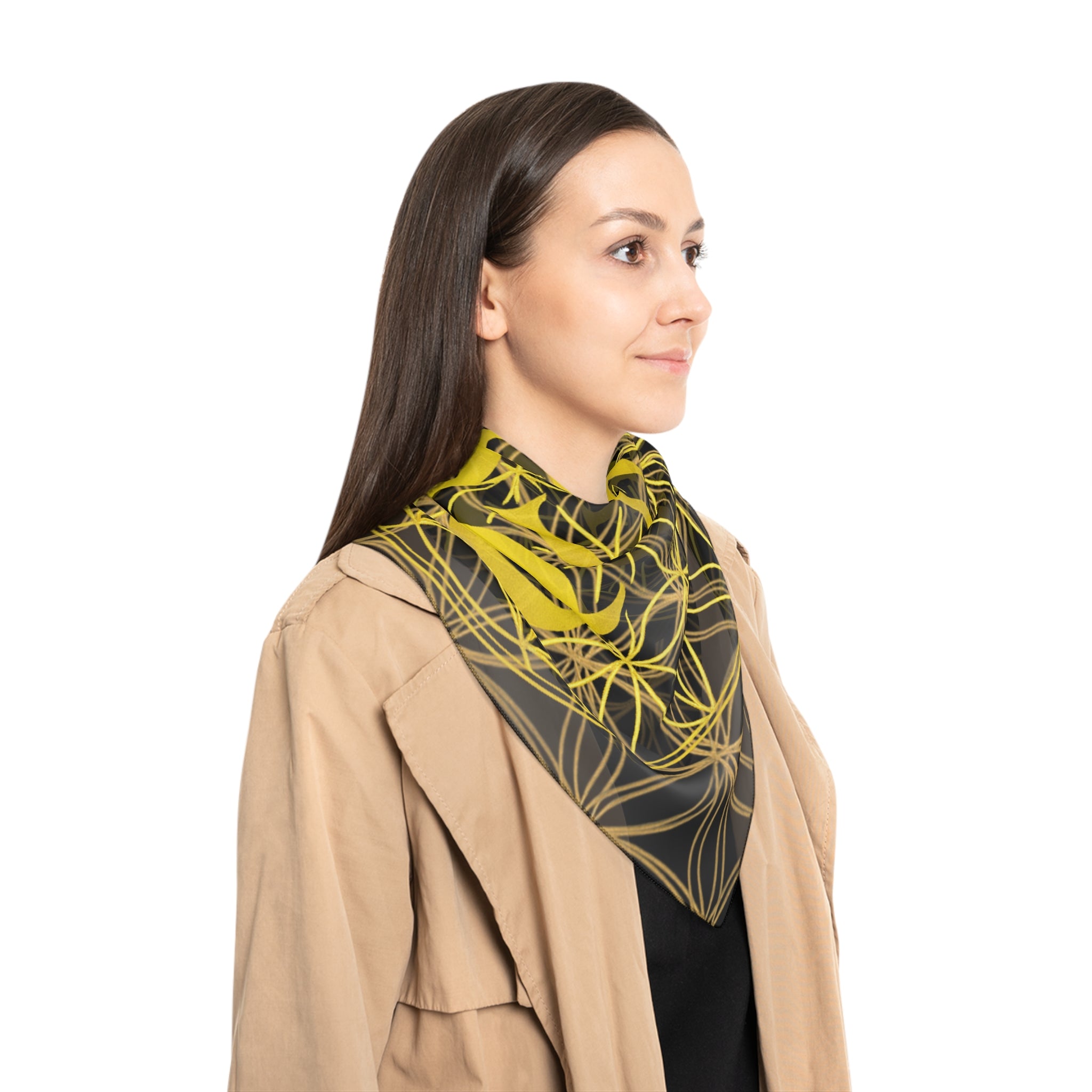 Bozz Queen Black Poly Scarf - Vibrant Flower of Life Design for Stylish Women