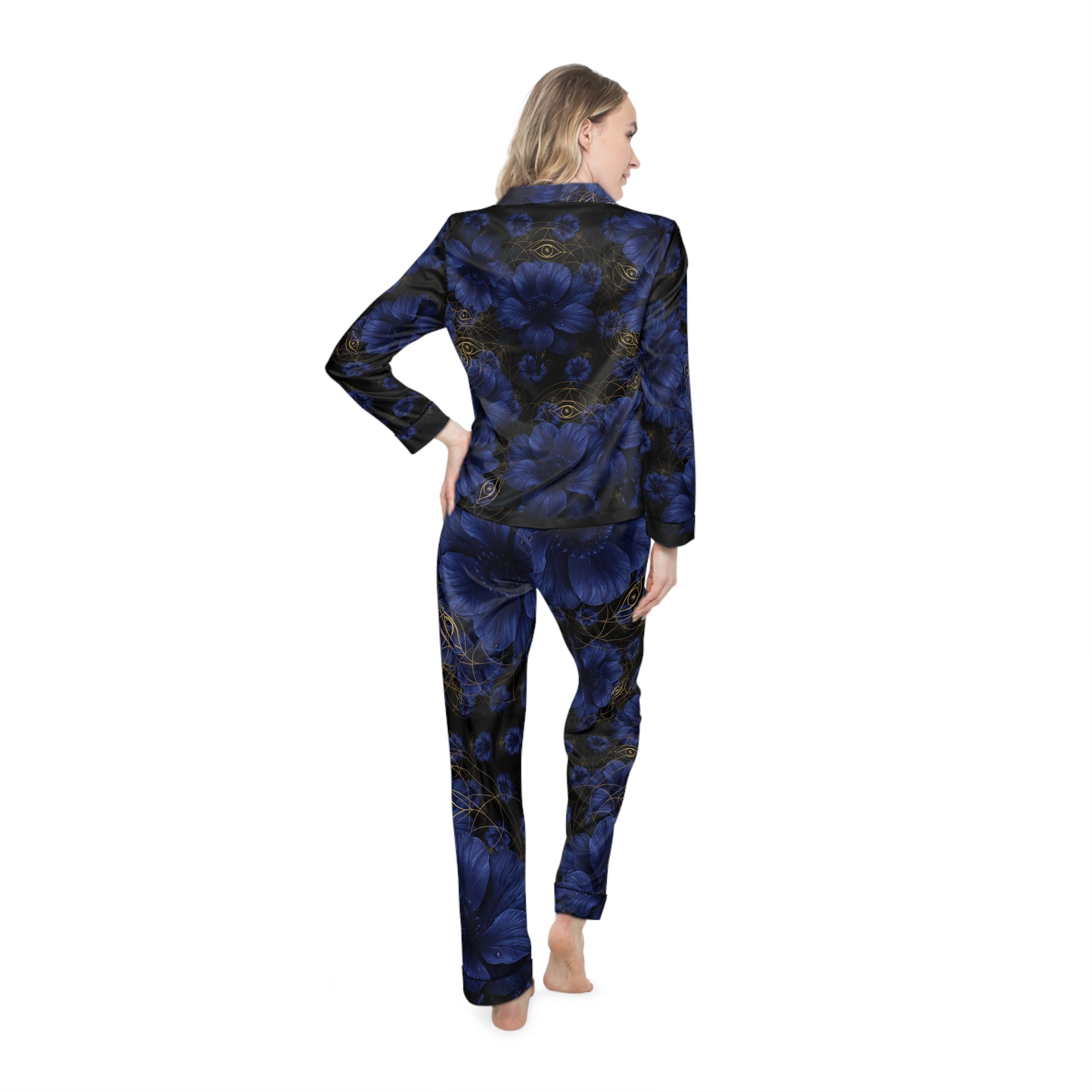 Third Eye Chakra Floral Satin Pajamas Set - Luxurious Women's Sleepwear Gift