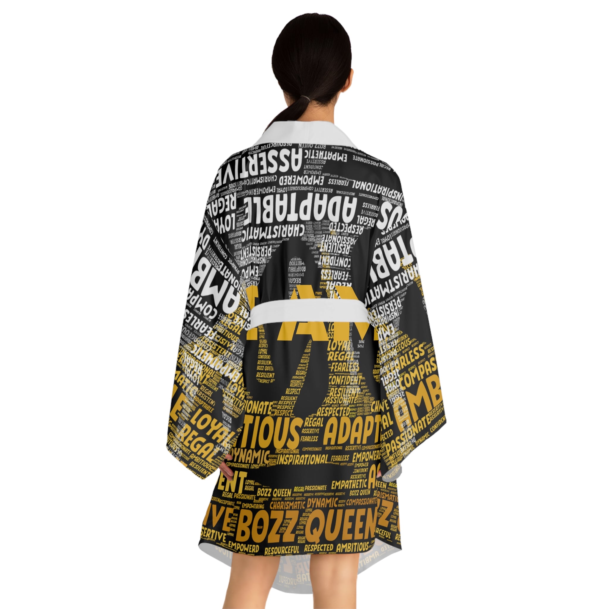 BOZZ QUEEN I AM Series Empowering Long Sleeve Kimono Robe - Inspirational Lounge Wear