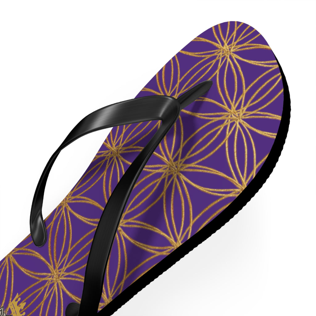 Bozz Queen Purple & Gold Flower of Life Flip Flops - Elegant Beach Sandals