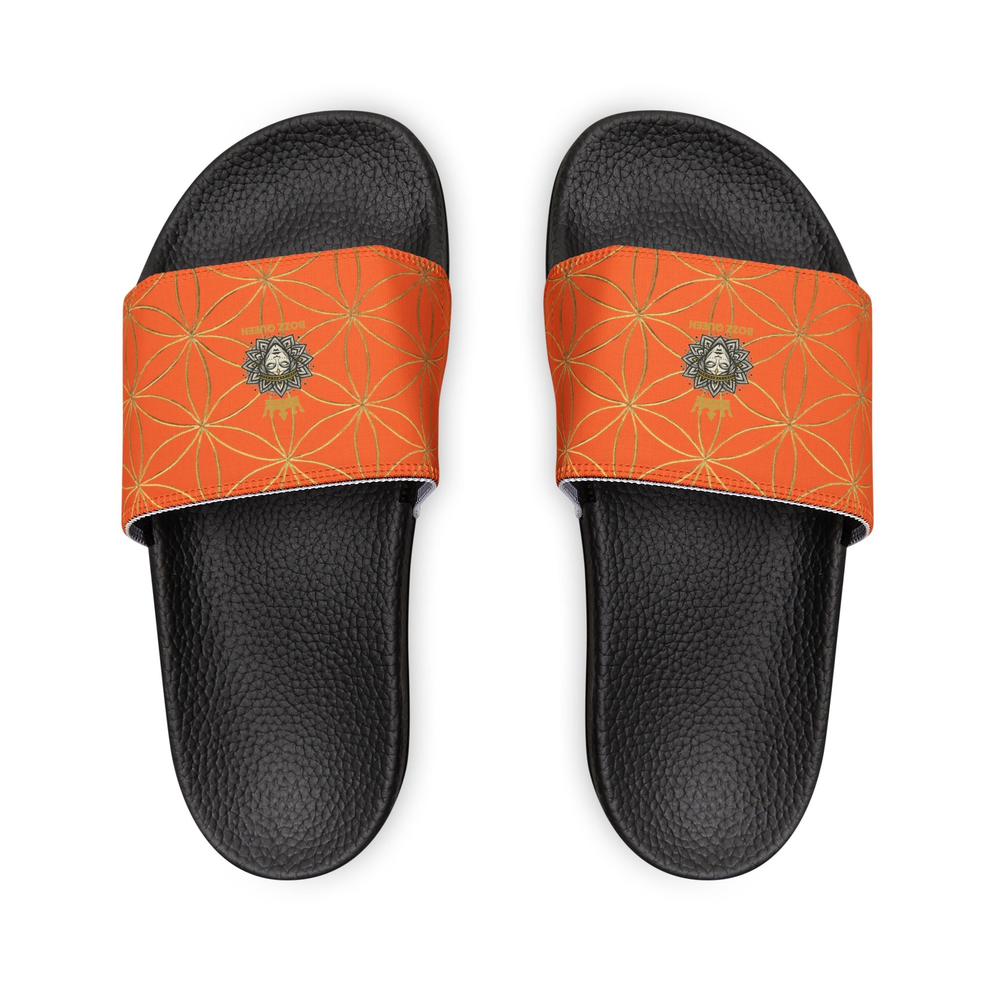 Bozz Queen Orange Flower of Life Women's Sandals - Removable Strap Beach Slides