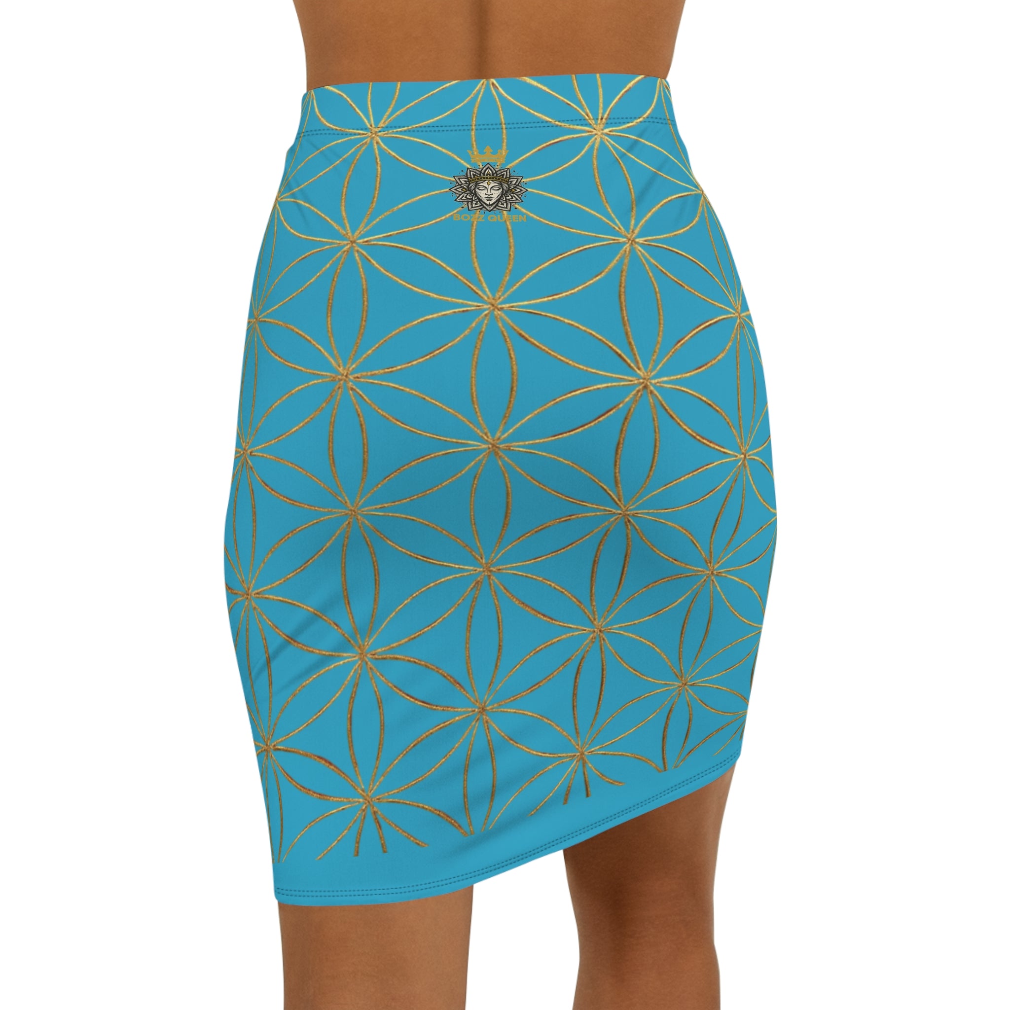 Turquoise Flower of Life Pencil Skirt - Women's Chic Office & Date Night Skirt