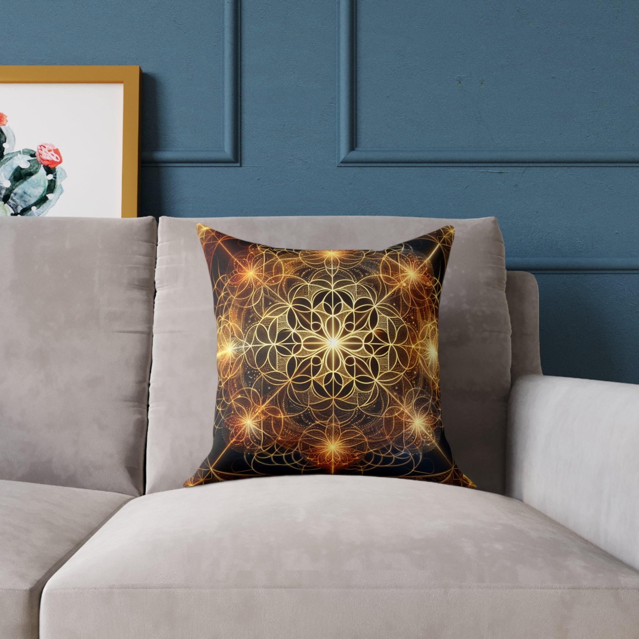 Bohemian Flower Mandala Pillow, Square Poly Canvas Pillow for Home Decor, Cozy Living Room Accent, Meditation Gift, Bedroom Cushion