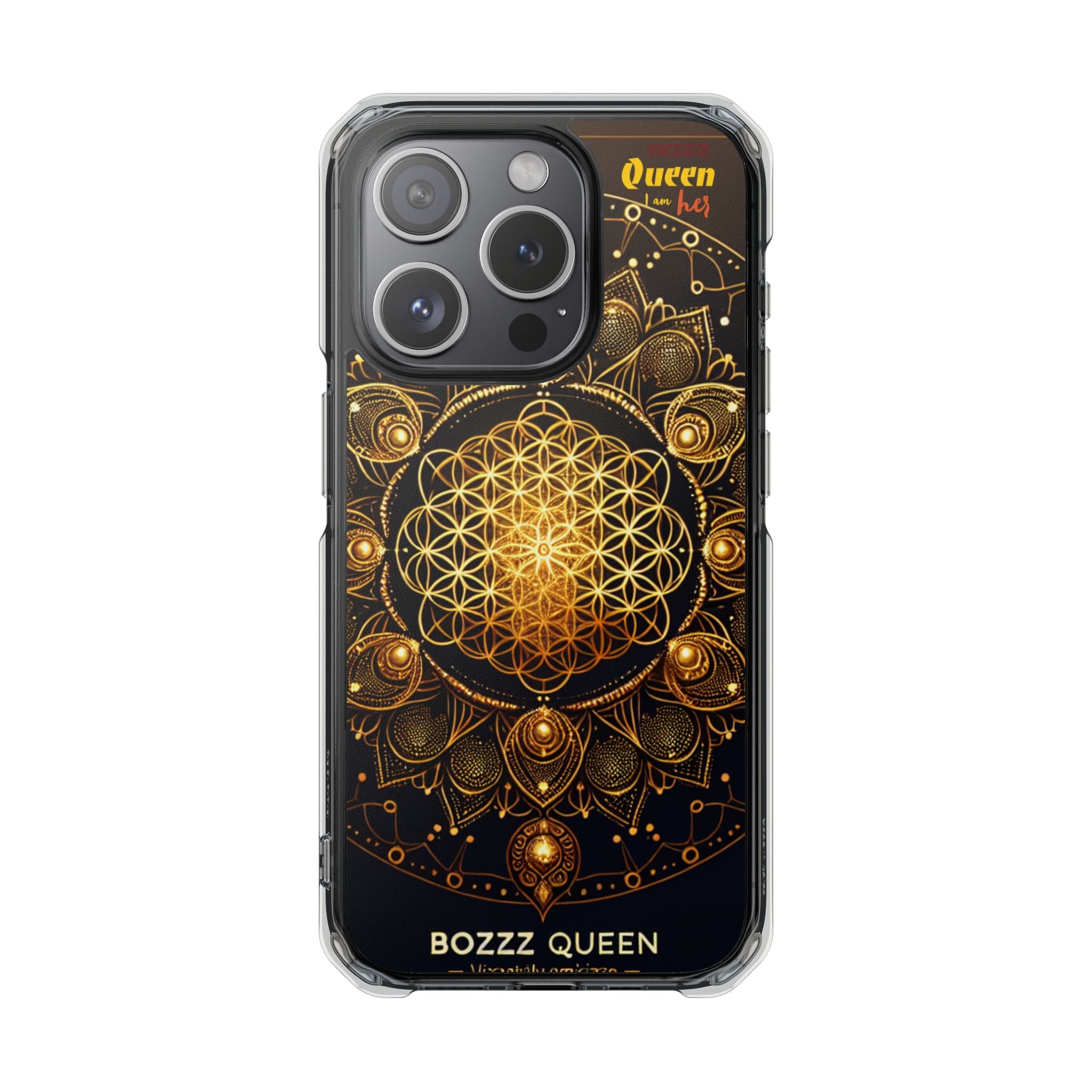 Magnetic Phone Case with Spiritual Mandala Design, Bozz Queen, Durable Clear Impact Case, Unique Gift for Spiritual Seekers, Phone Accessory
