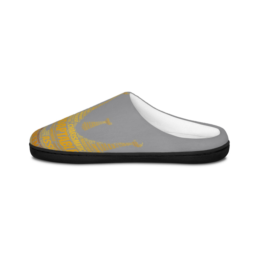 Bozz Queen Grey & Gold Women's Indoor Slippers - Soft Flannel House Shoes