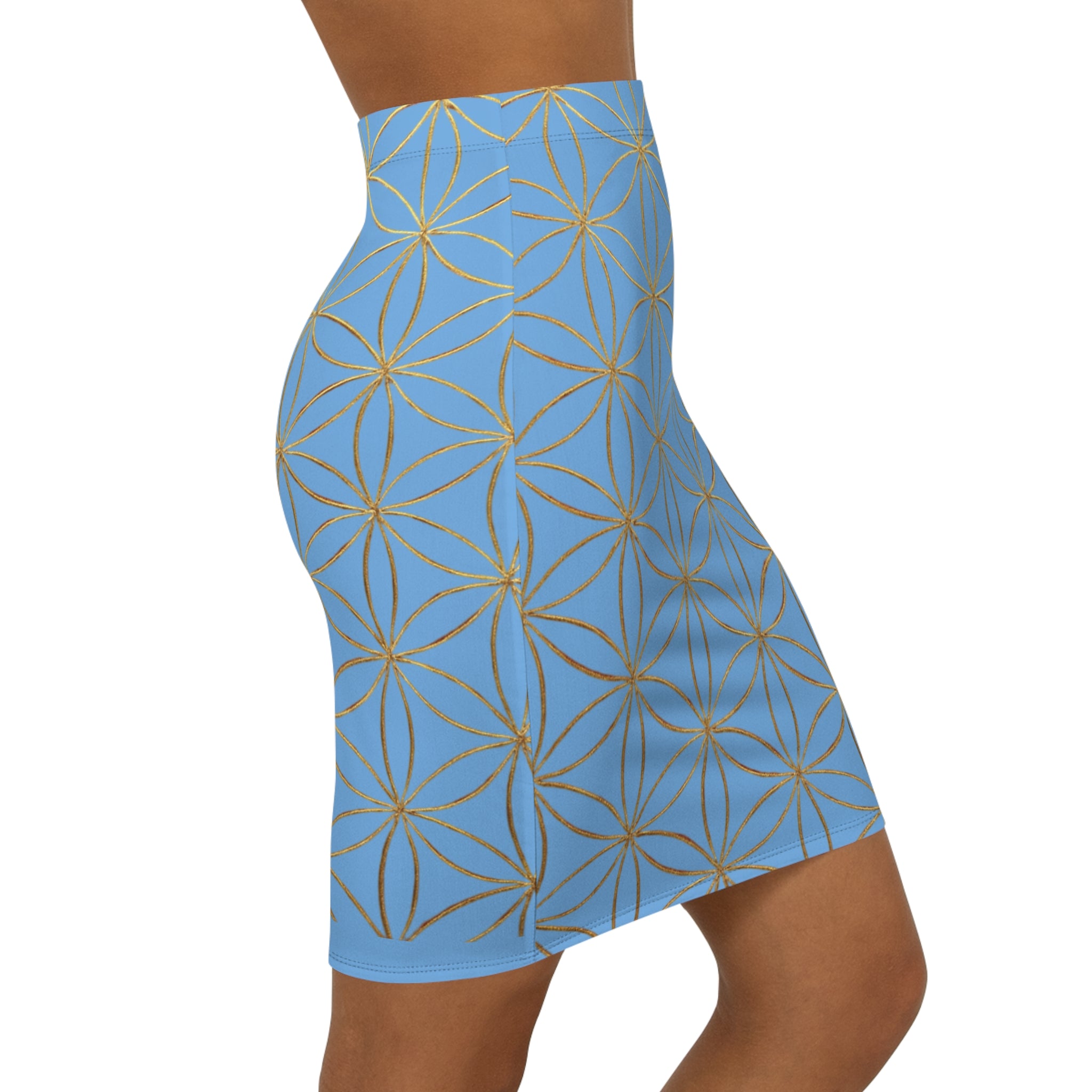 Light Blue Flower of Life Pencil Skirt - Women's Chic Office & Date Night Skirt
