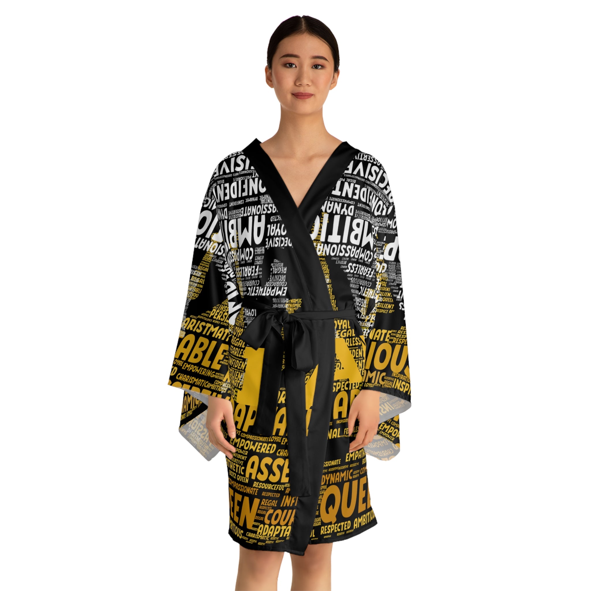 BOZZ QUEEN I AM Series Empowering Long Sleeve Kimono Robe - Inspirational Lounge Wear