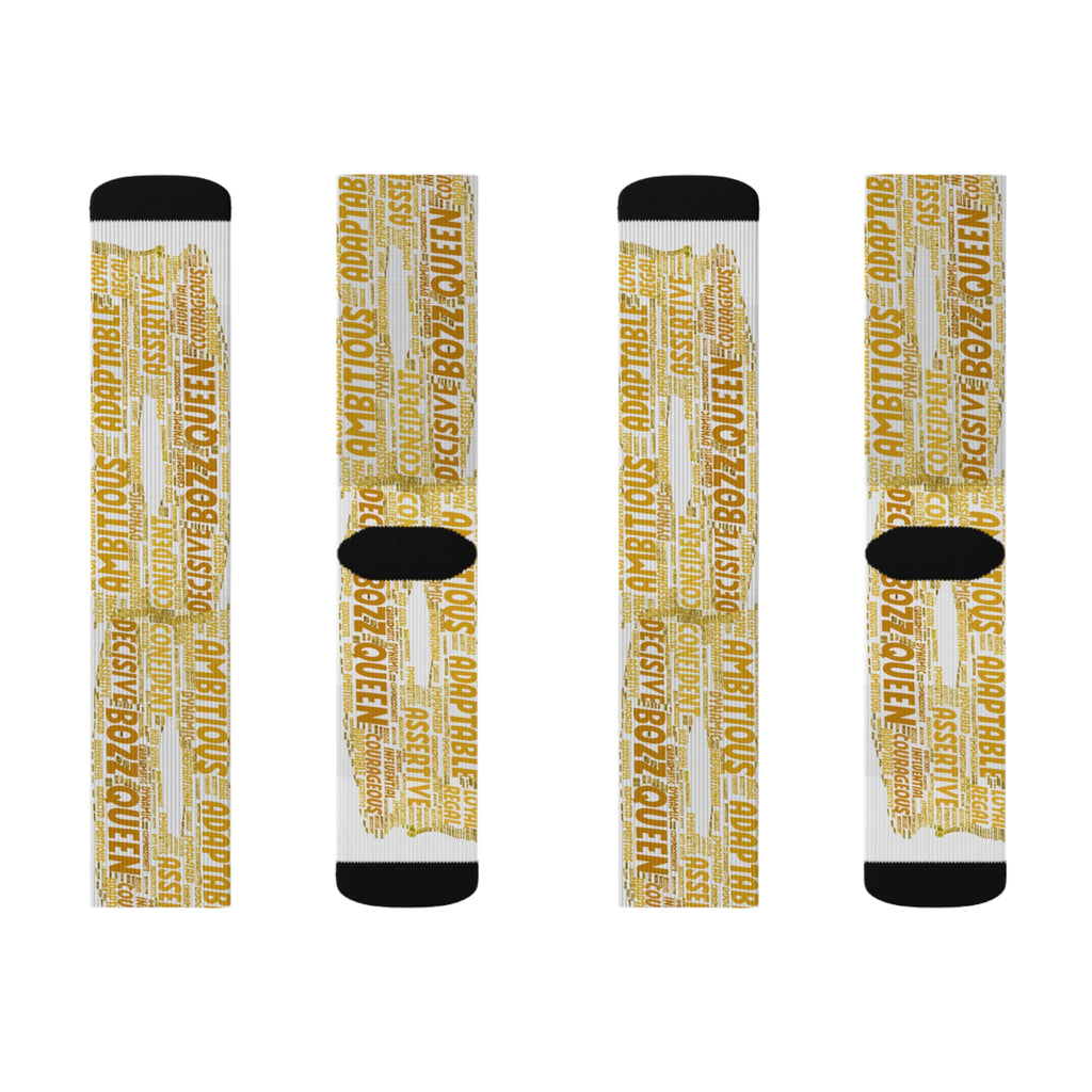 BOZZ QUEEN White Bold Statement Socks - Empowering Motivational Wear