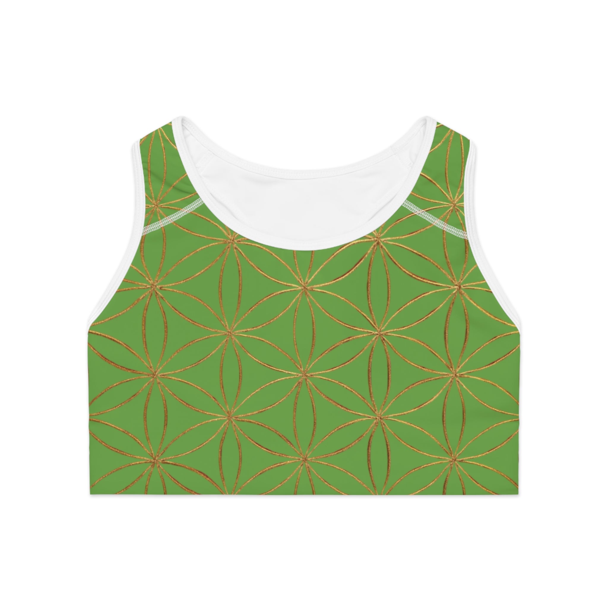 Bozz Queen Green & Gold Flower of Life Sports Bra - Yoga Workout Top