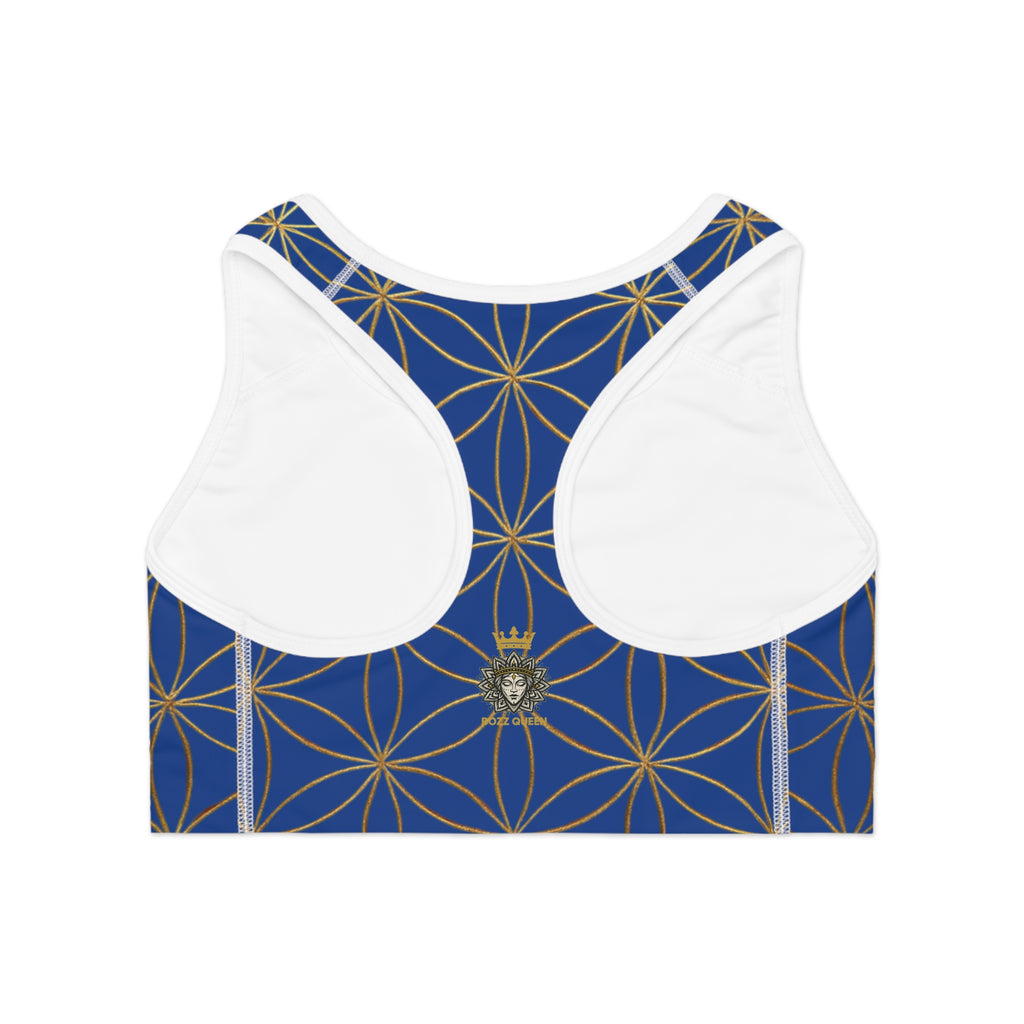 Bozz Queen Dark Blue & Gold Flower of Life Sports Bra - Yoga Workout Top