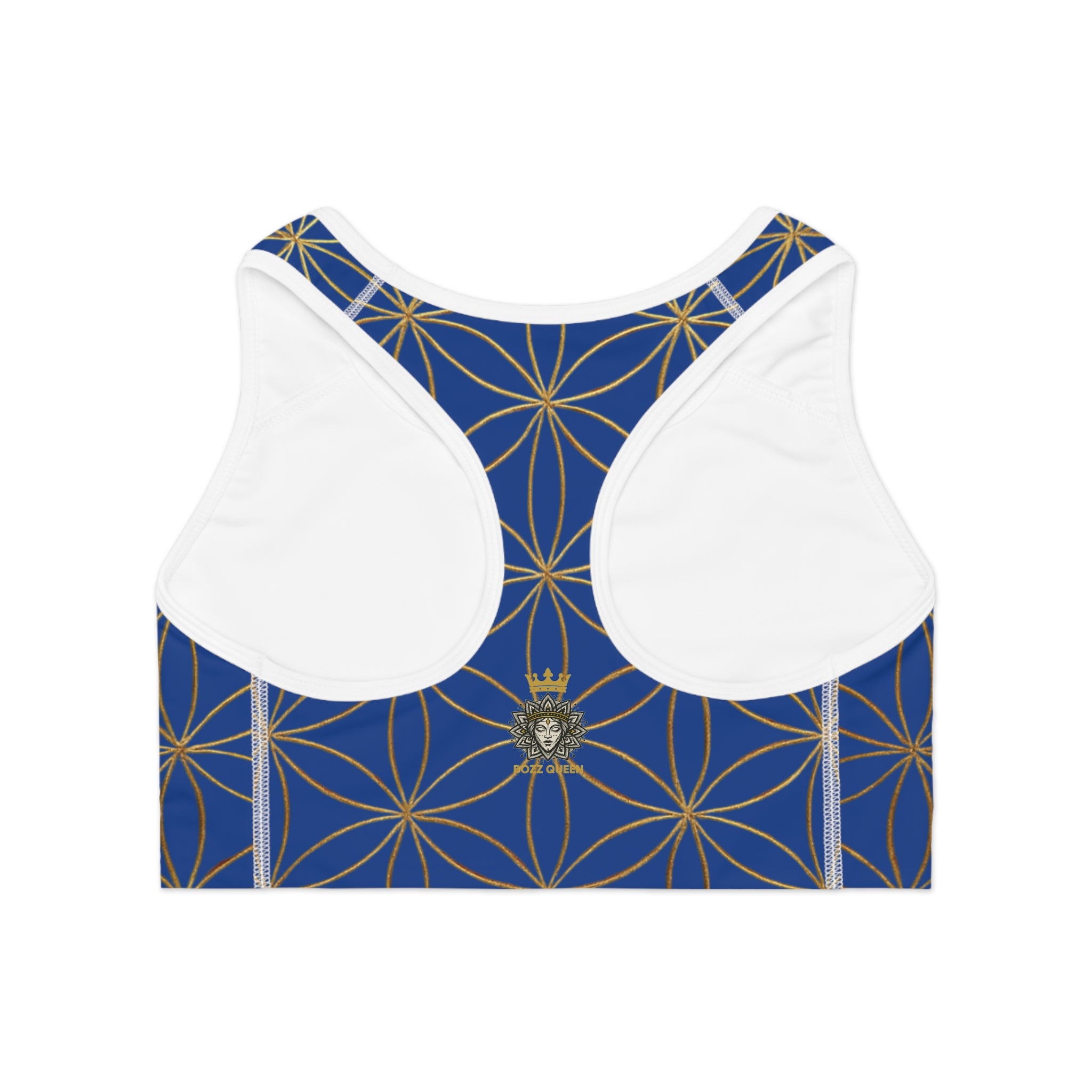 Bozz Queen Dark Blue & Gold Flower of Life Sports Bra - Yoga Workout Top