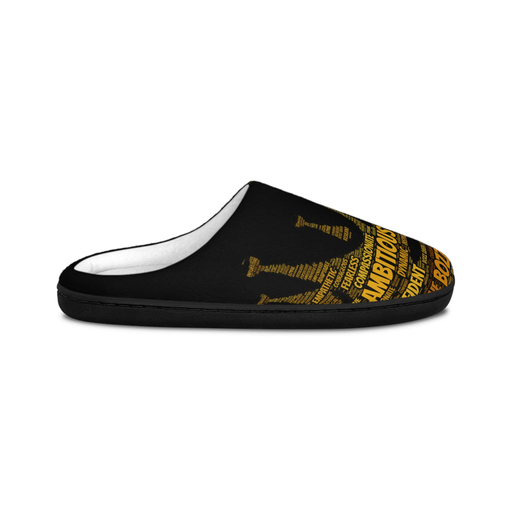 Bozz Queen Black & Gold Women's Indoor Slippers - Soft Flannel House Shoes