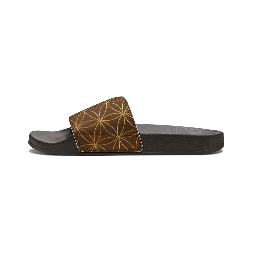 Bozz Queen Brown Flower of Life Women's Sandals - Removable Strap Beach Slides
