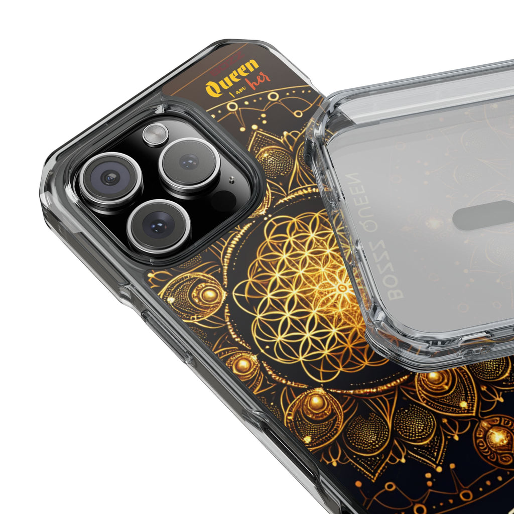 Magnetic Phone Case with Spiritual Mandala Design, Bozz Queen, Durable Clear Impact Case, Unique Gift for Spiritual Seekers, Phone Accessory