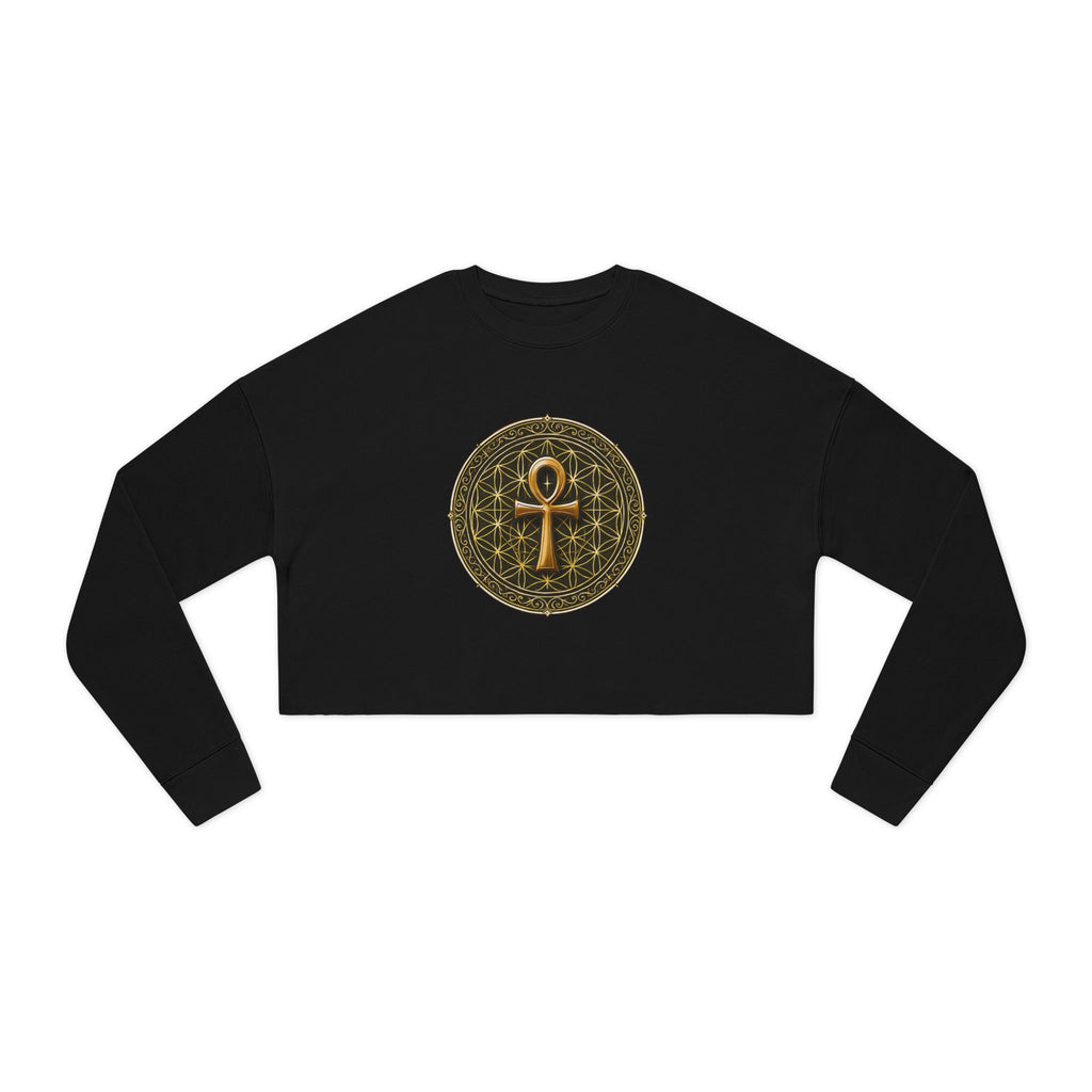Women's Ankh & Flower of Life Cropped Sweatshirt - Sacred Geometry