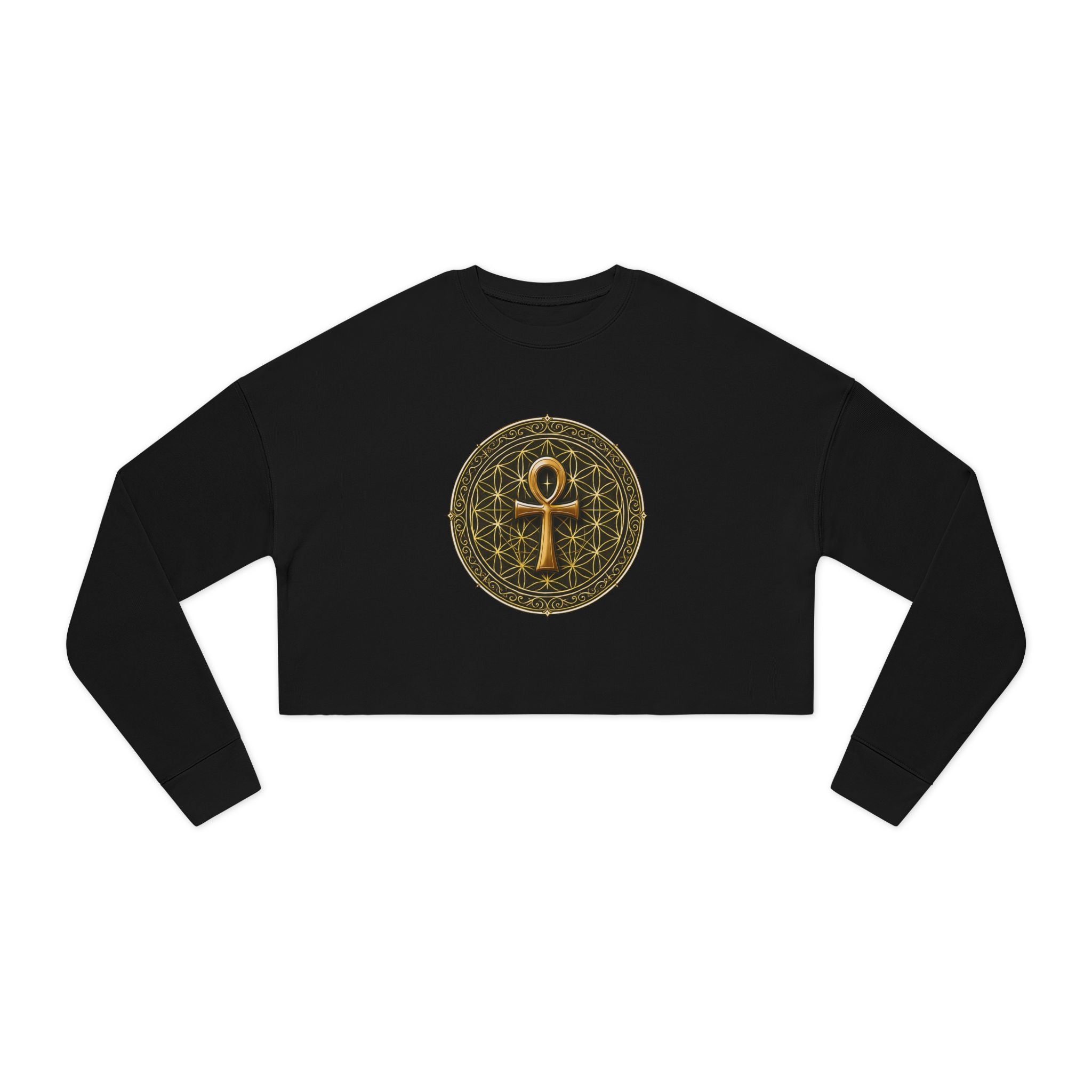 Women's Ankh & Flower of Life Cropped Sweatshirt - Sacred Geometry