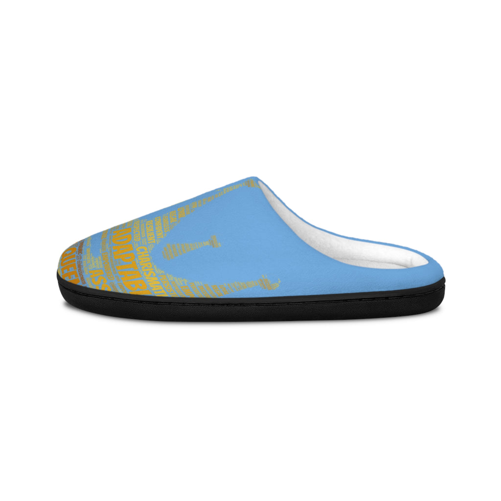 Bozz Queen Light Blue & Gold Women's Indoor Slippers - Soft Flannel House Shoes