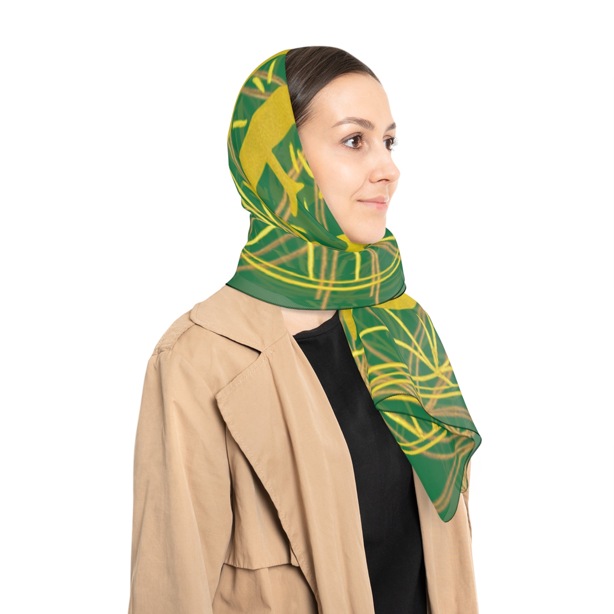 Bozz Queen Dark Green Poly Scarf - Vibrant Flower of Life Design for Stylish Women