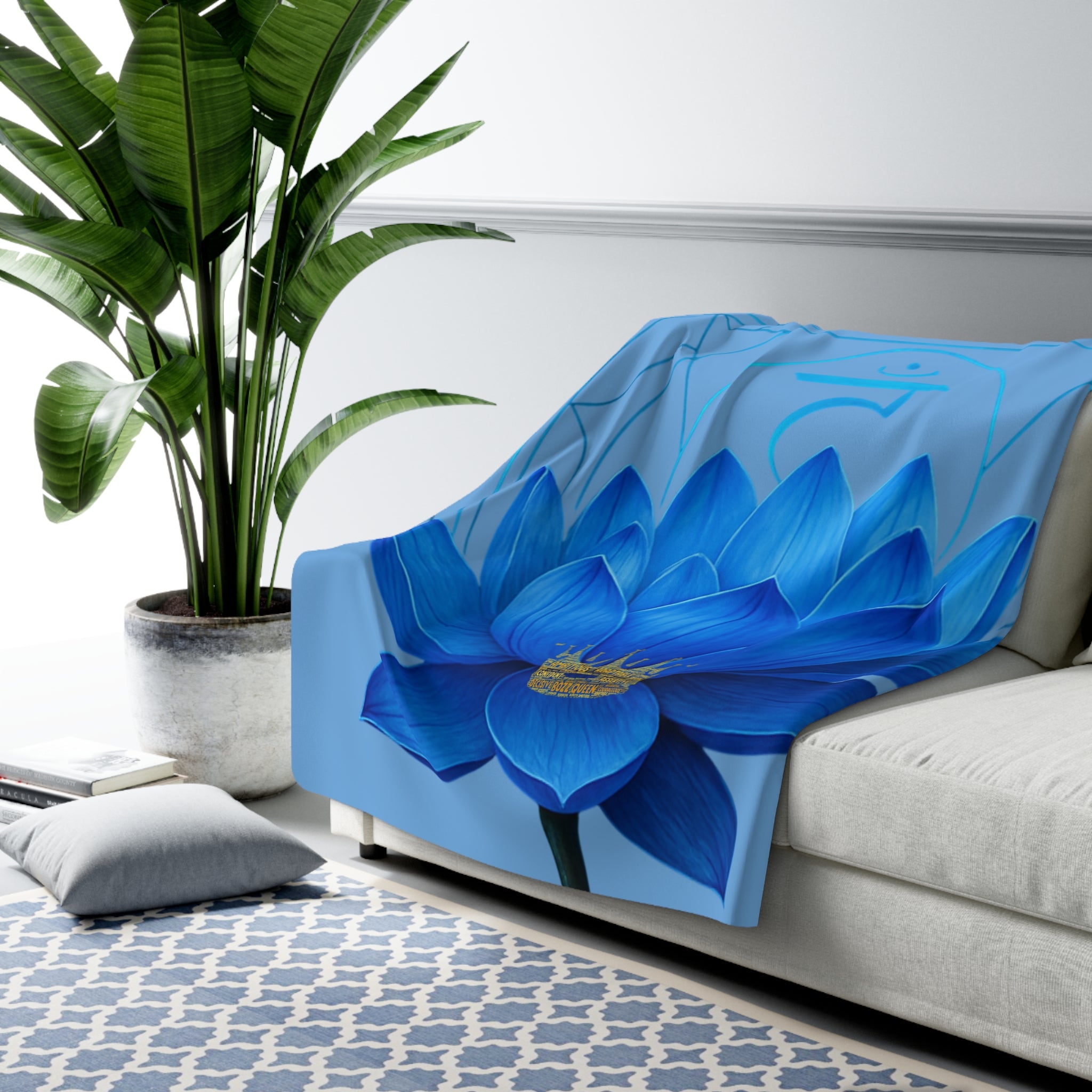 Throat Chakra Lotus Sherpa Blanket - Meditation Decor & Yoga Gift