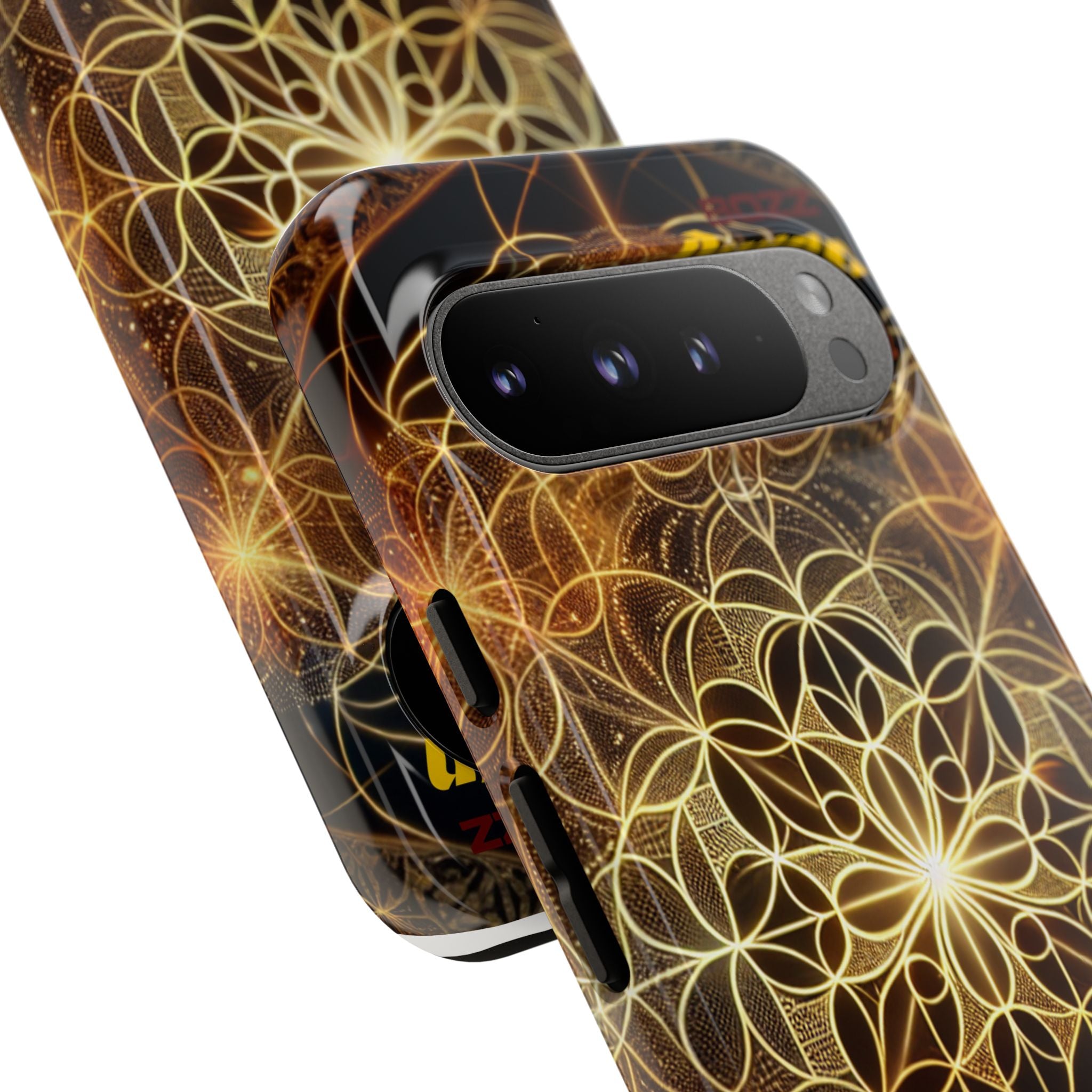 Golden Flower Mandala Phone Case, Tough Cases, Bohemian Phone Cover, Unique Gift for Him/Her, Spiritual and Artistic Design