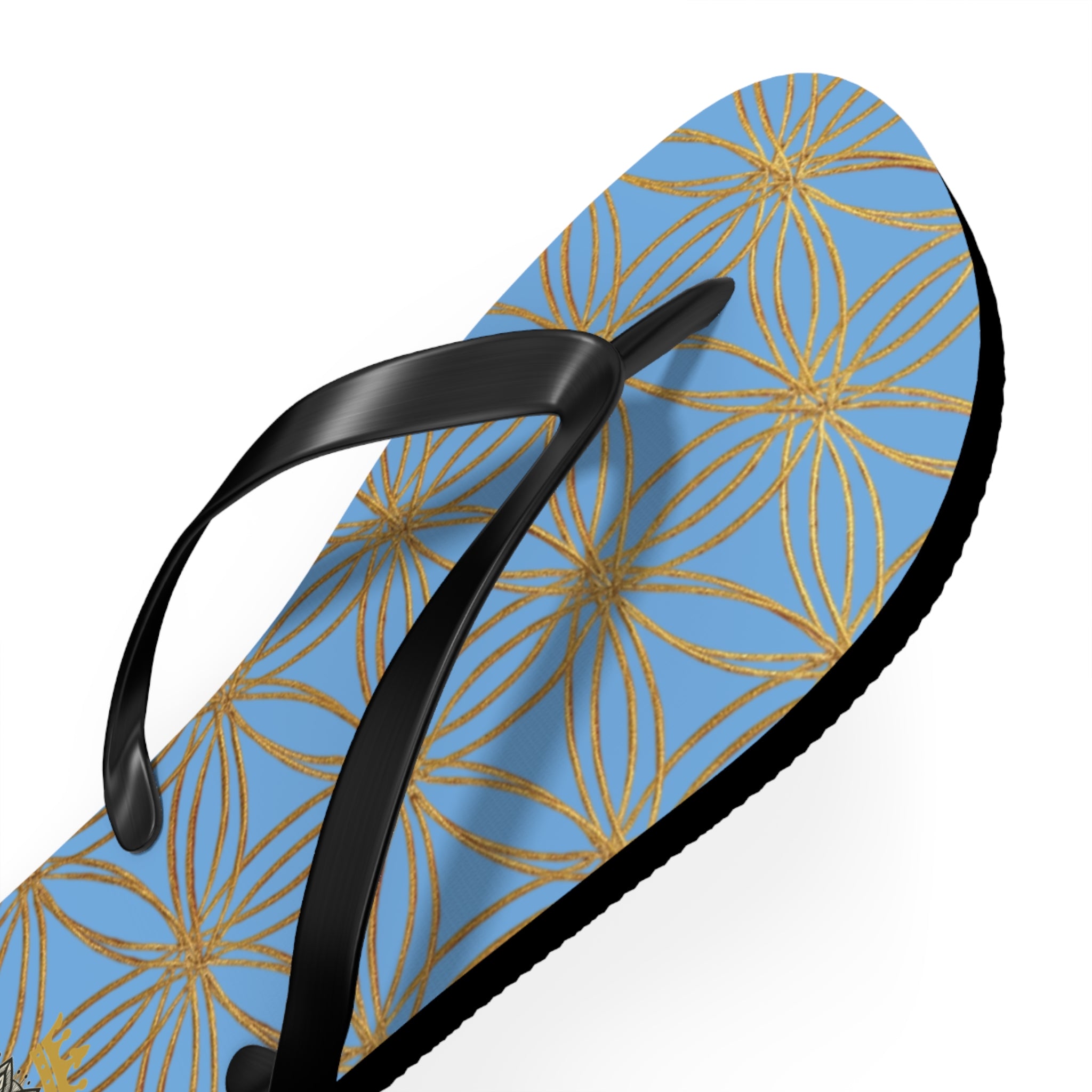 Bozz Queen Light Blue & Gold Flower of Life Flip Flops - Elegant Beach Sandals
