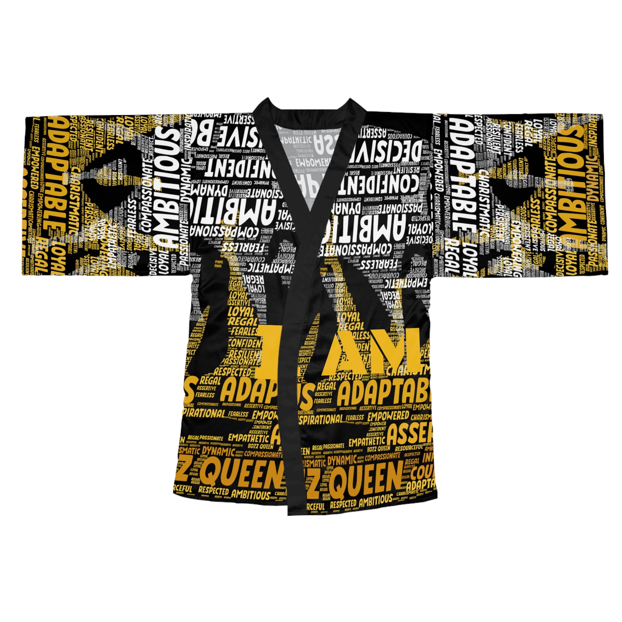 BOZZ QUEEN I AM Series Empowering Long Sleeve Kimono Robe - Inspirational Lounge Wear