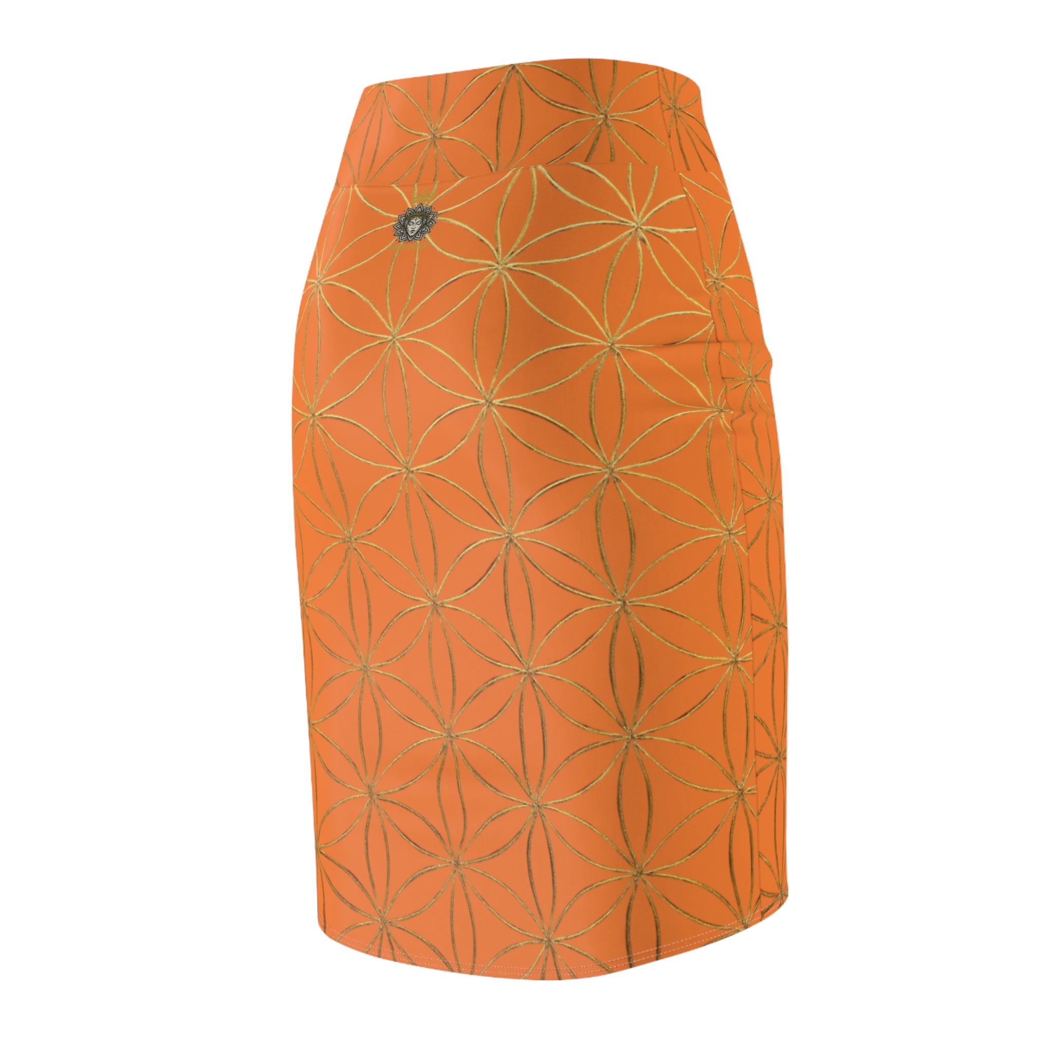 Light Orange Flower of Life Pencil Skirt - Women's Chic Office & Date Night Skirt
