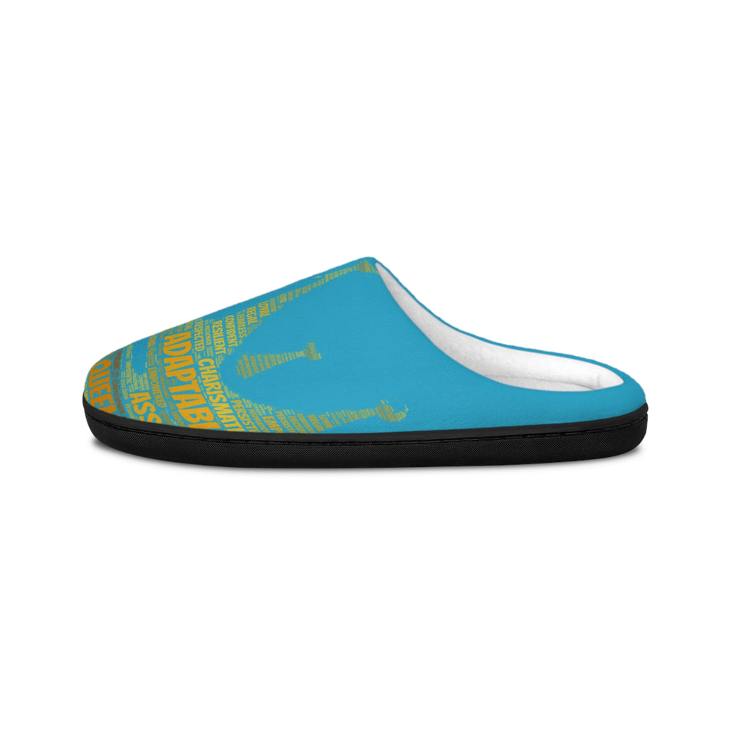 Bozz Queen Turquoise & Gold Women's Indoor Slippers - Soft Flannel House Shoes