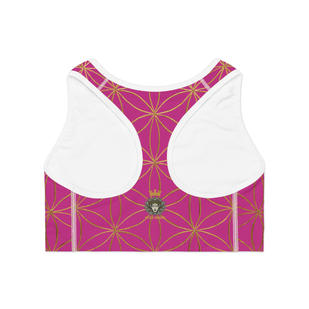 Bozz Queen Pink & Gold Flower of Life Sports Bra - Yoga Workout Top