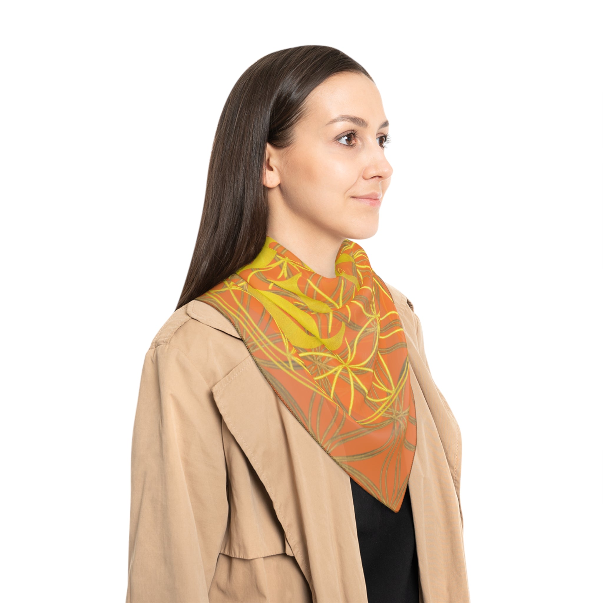Bozz Queen Light Orange Poly Scarf - Vibrant Flower of Life Design for Stylish Women