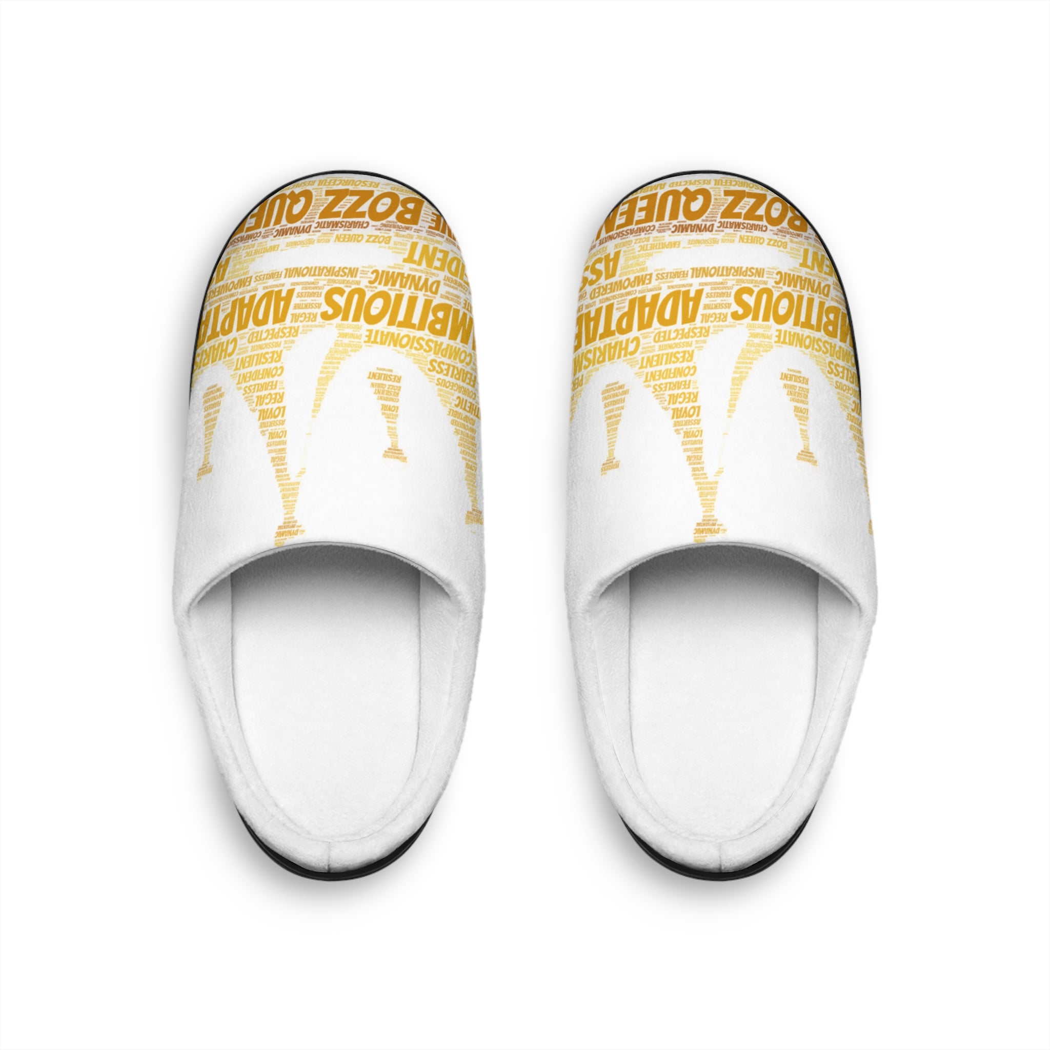 Bozz Queen White & Gold Women's Indoor Slippers - Soft Flannel House Shoes