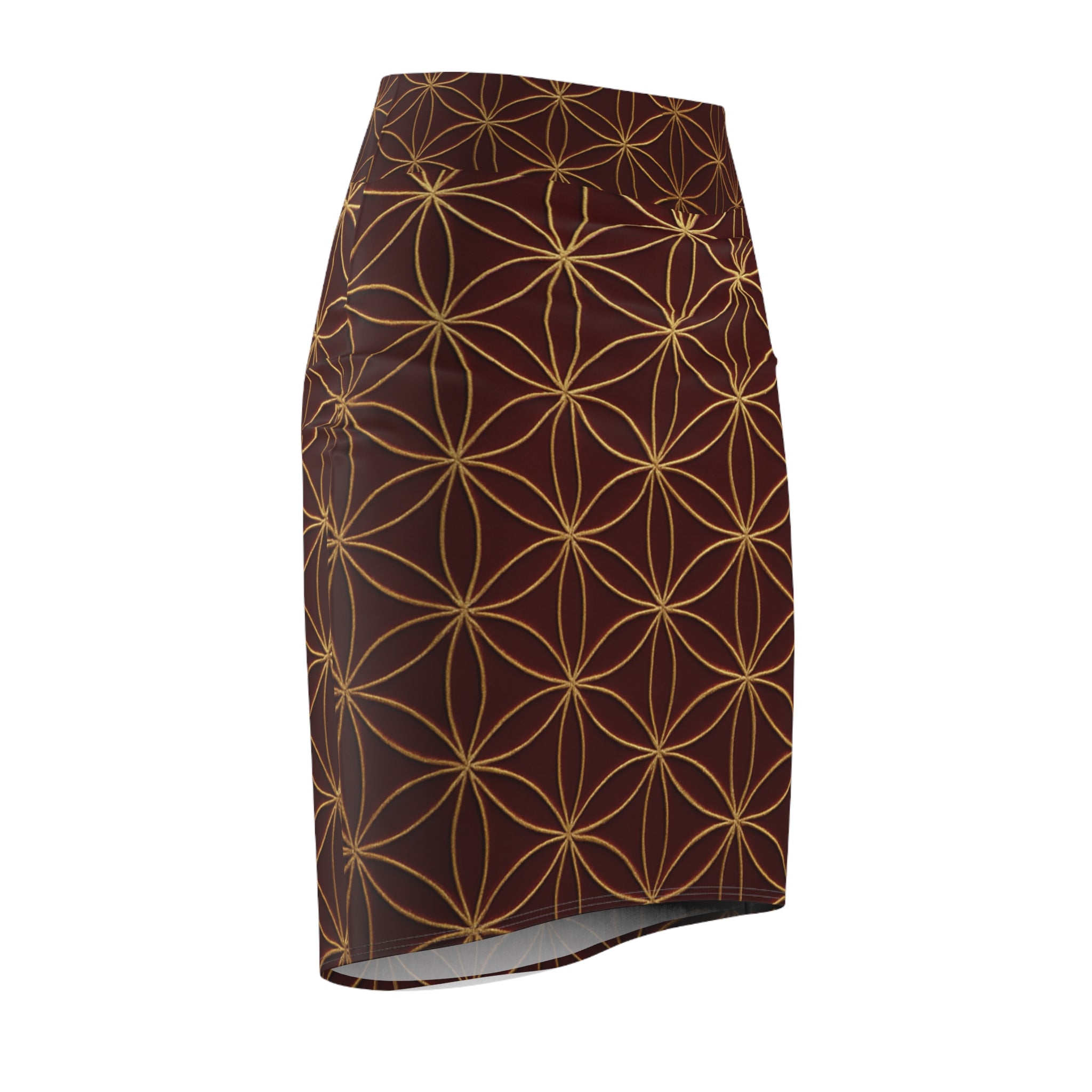 Burgundy Flower of Life Pencil Skirt - Women's Chic Office & Date Night Skirt